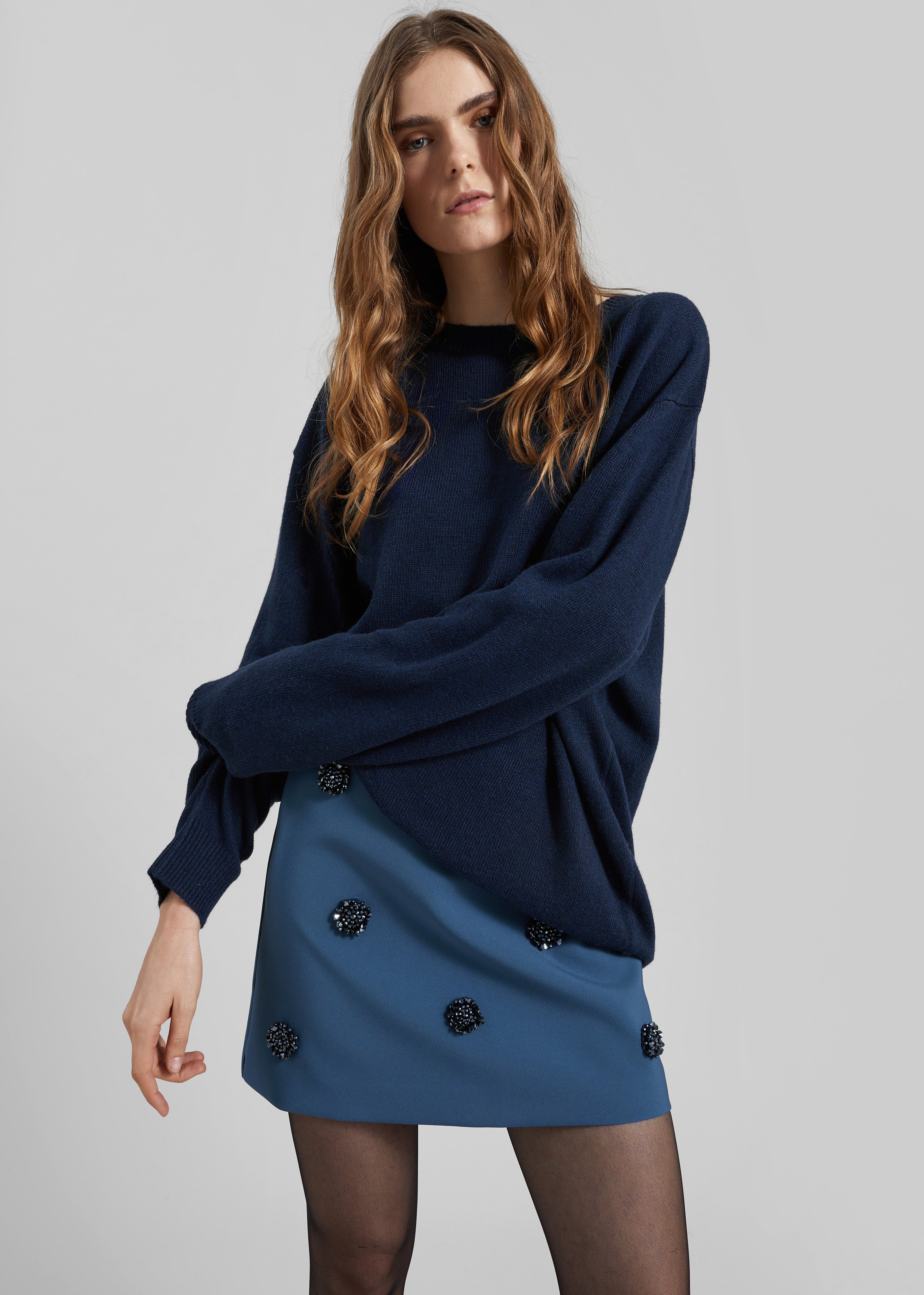 Nancy Embellished Mini Skirt - Blue - 3