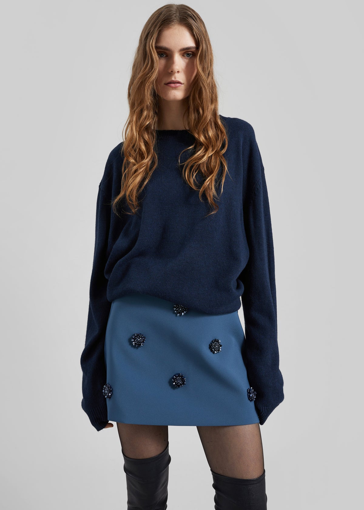 Nancy Embellished Mini Skirt - Blue - 5