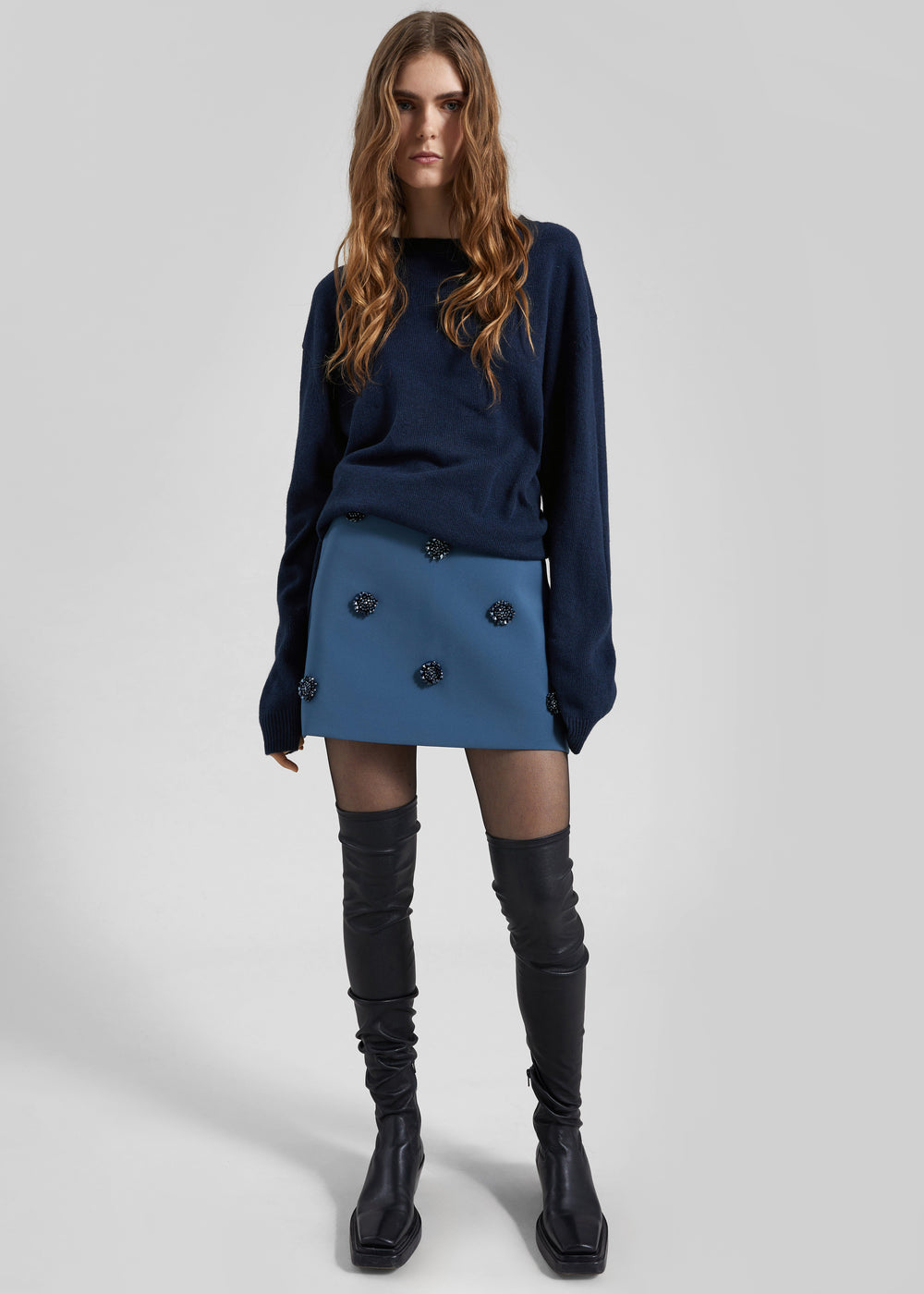 Nancy Embellished Mini Skirt - Blue