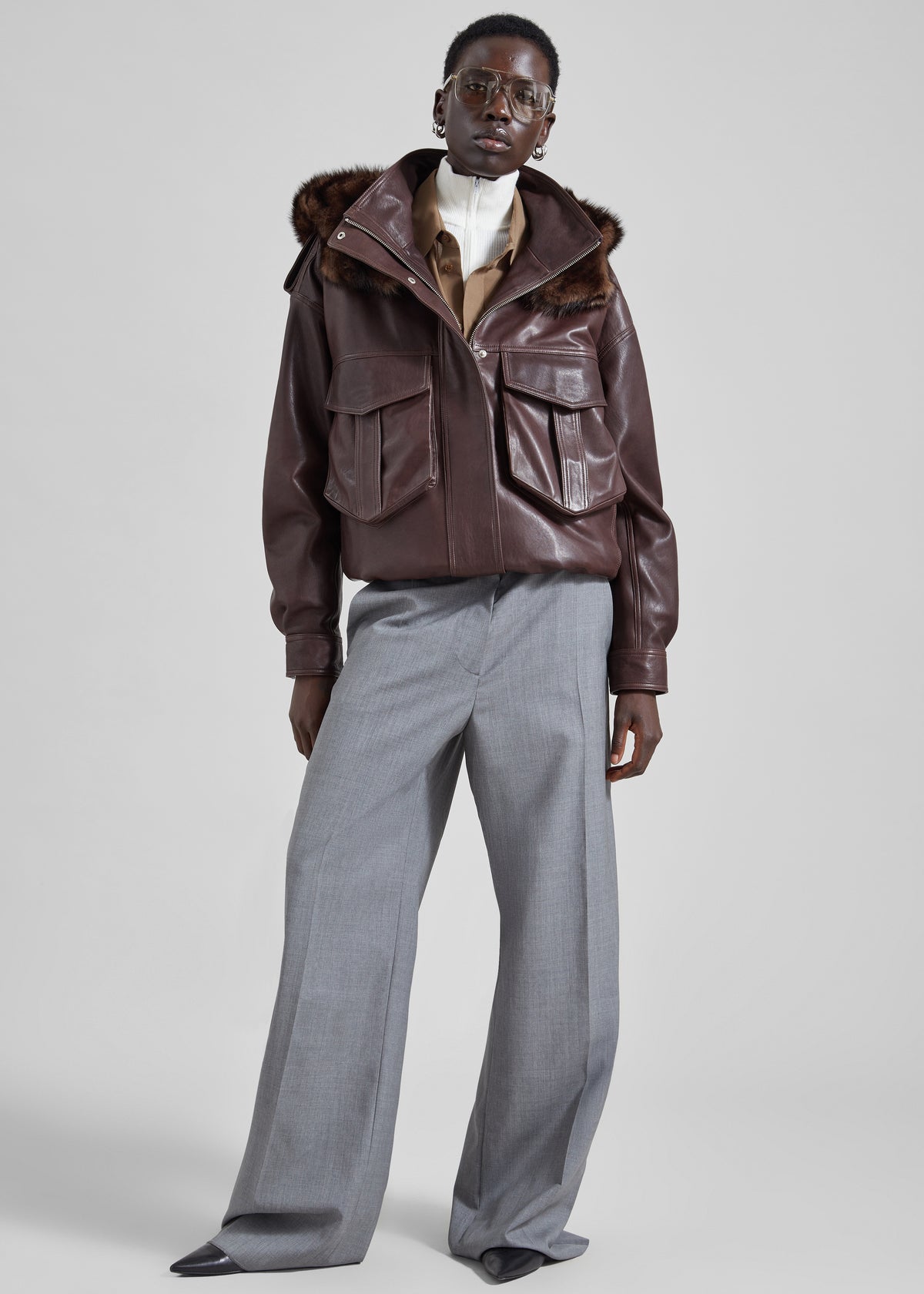 Shop the look image for Napa Leather Hooded Jacket - Brown