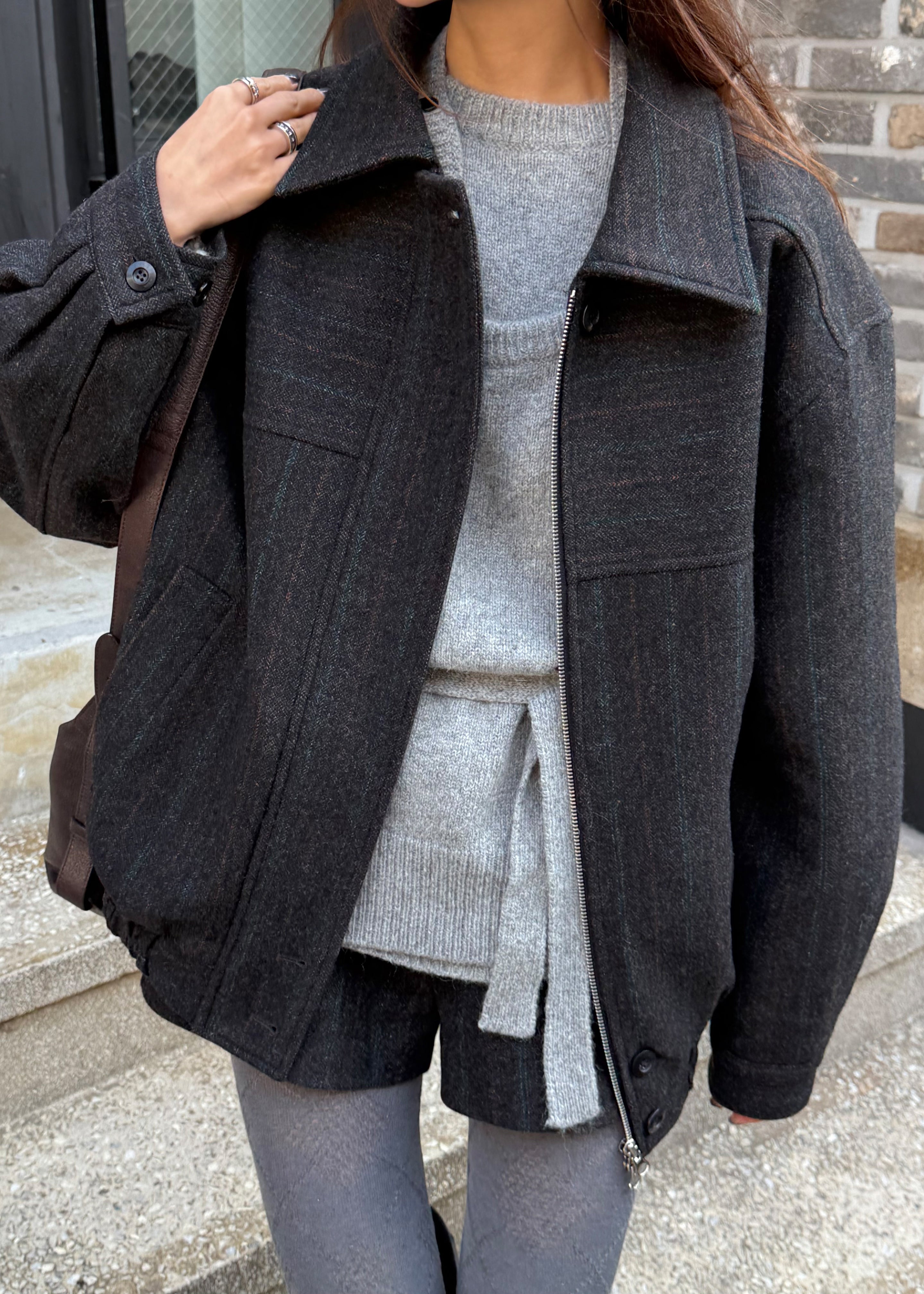 Natick Blouson Jacket - Charcoal Multi Stripe – The Frankie Shop