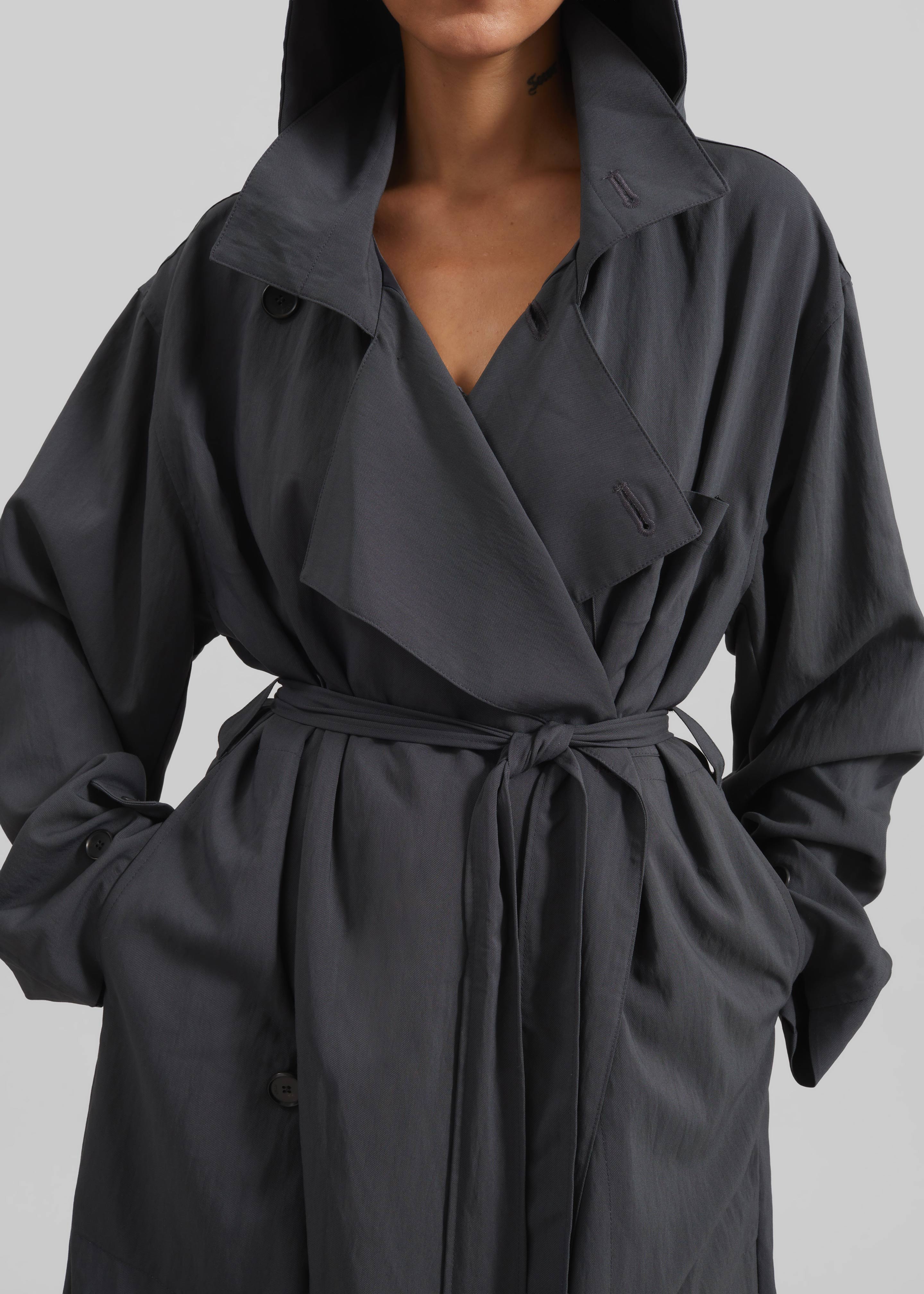 Neasden Hooded Trench Coat - Storm Grey - 3