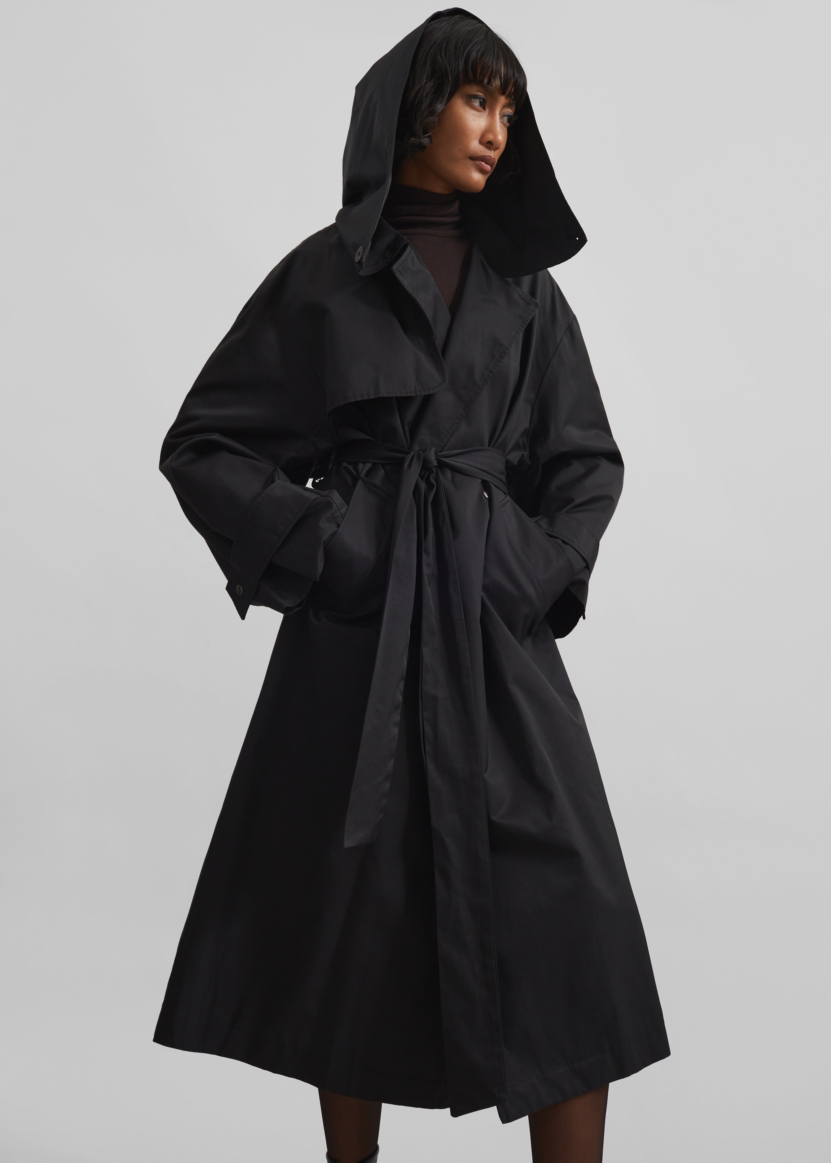 Neiva Hooded Trench Coat - Black - 4