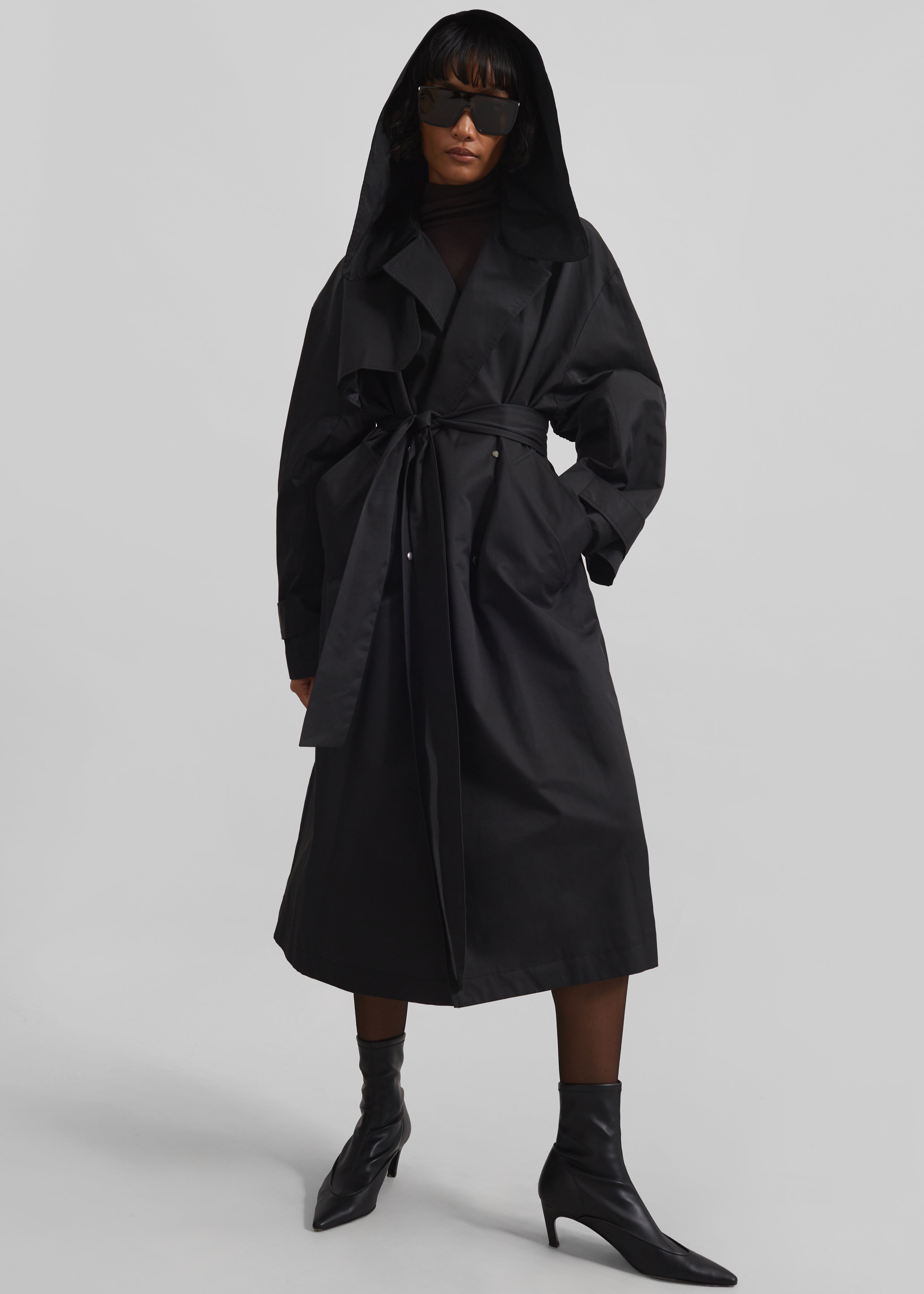 Neiva Hooded Trench Coat - Black - 1