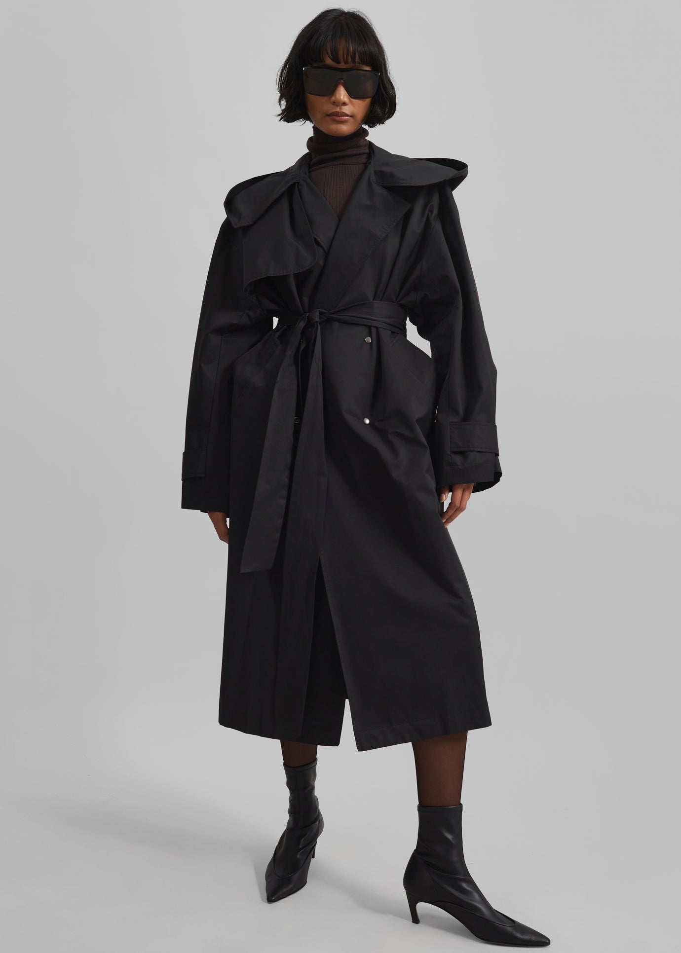 Neiva Hooded Trench Coat - Black - 1