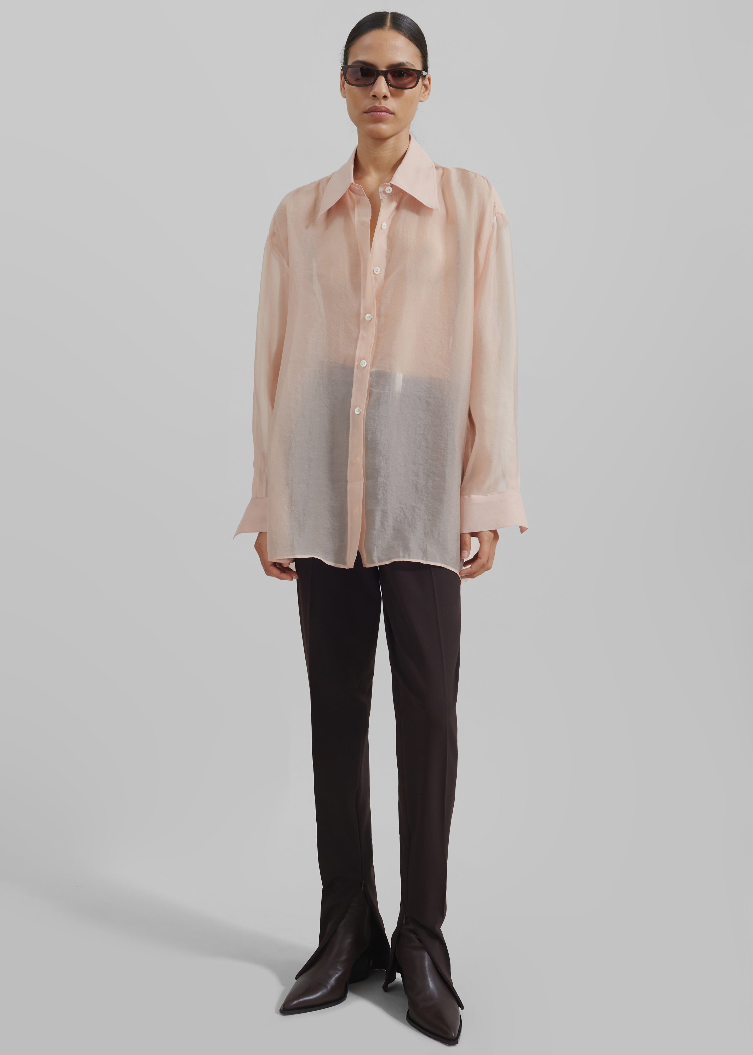 Nel Sheer Button Up Shirt - Pink - 5