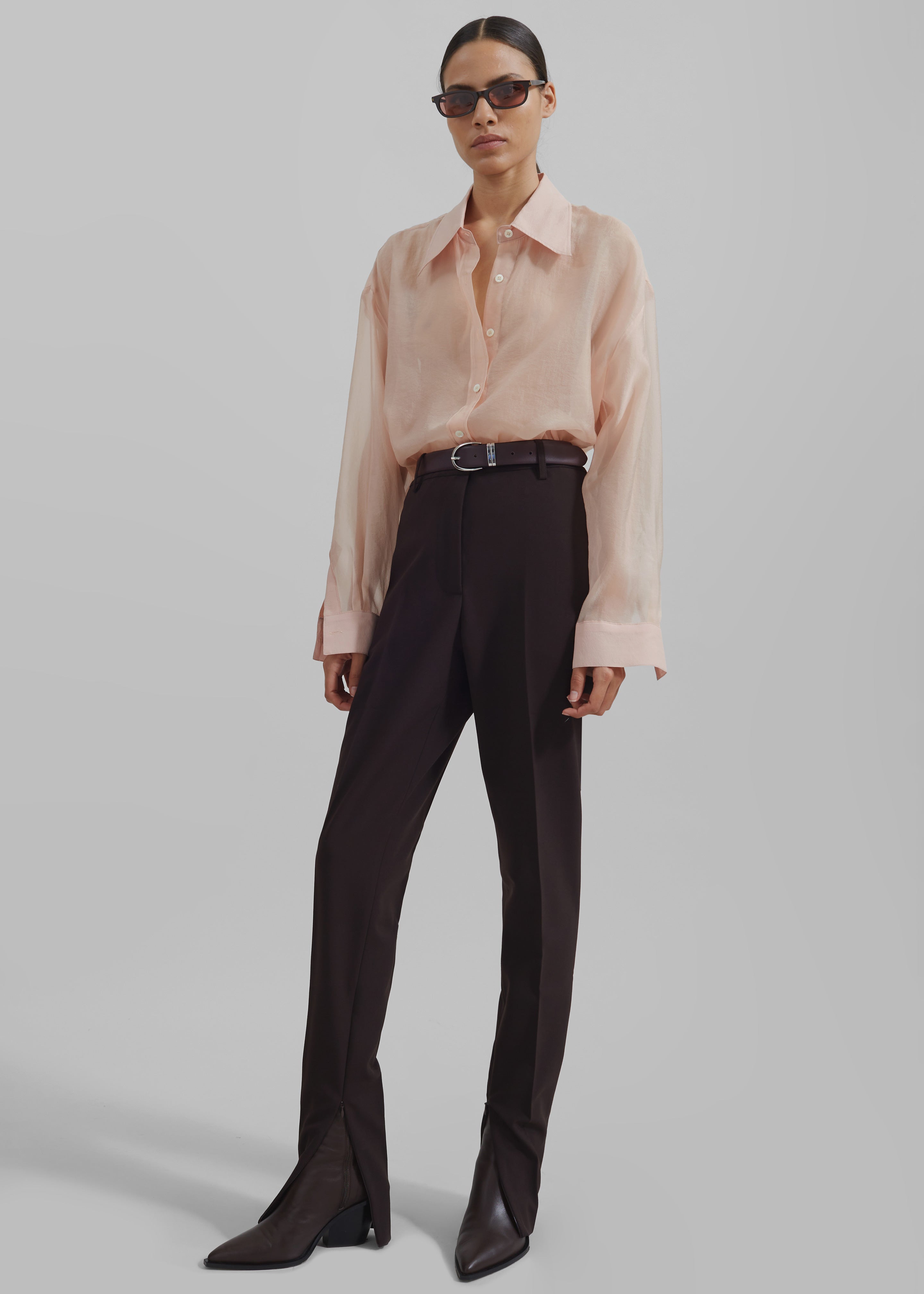 Nel Sheer Button Up Shirt - Pink - 3