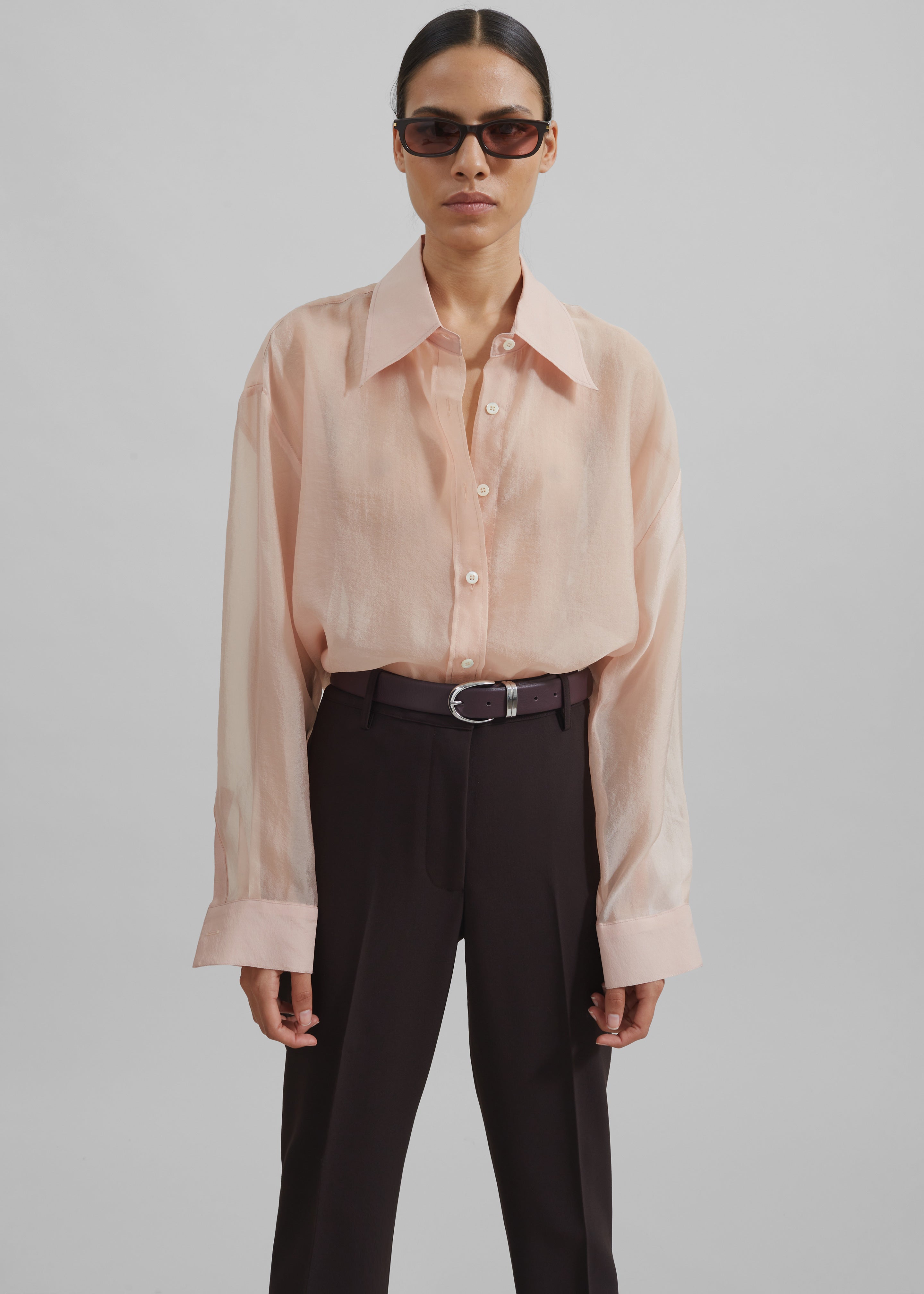 Nel Sheer Button Up Shirt - Pink - 4