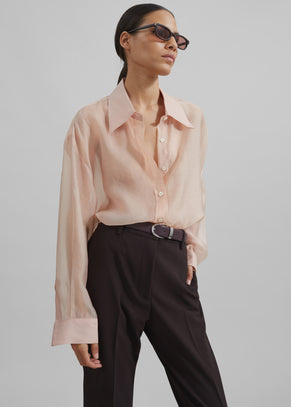 Nel Sheer Button Up Shirt - Pink