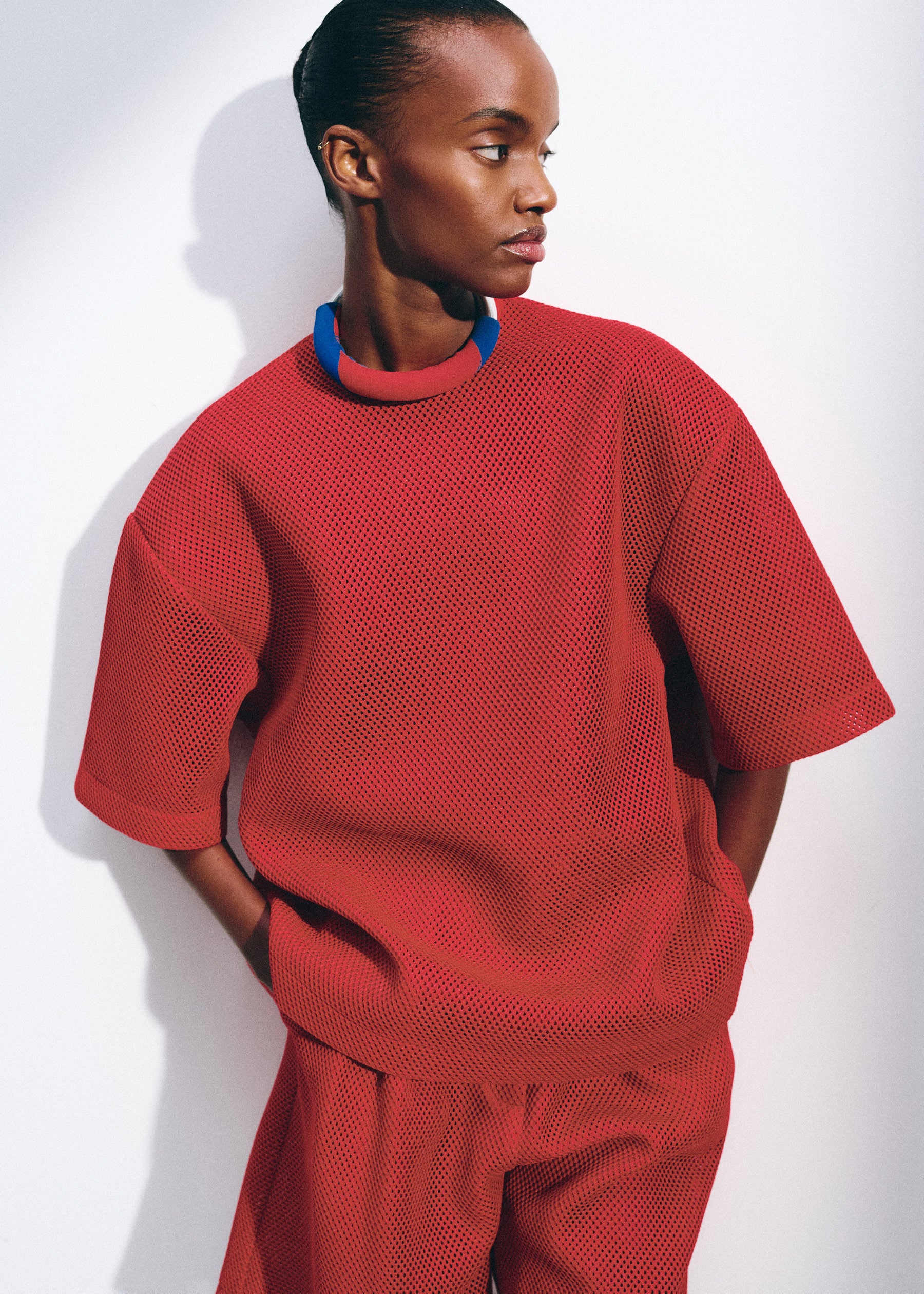 Nela Mesh Boxy T-Shirt - Red - 10
