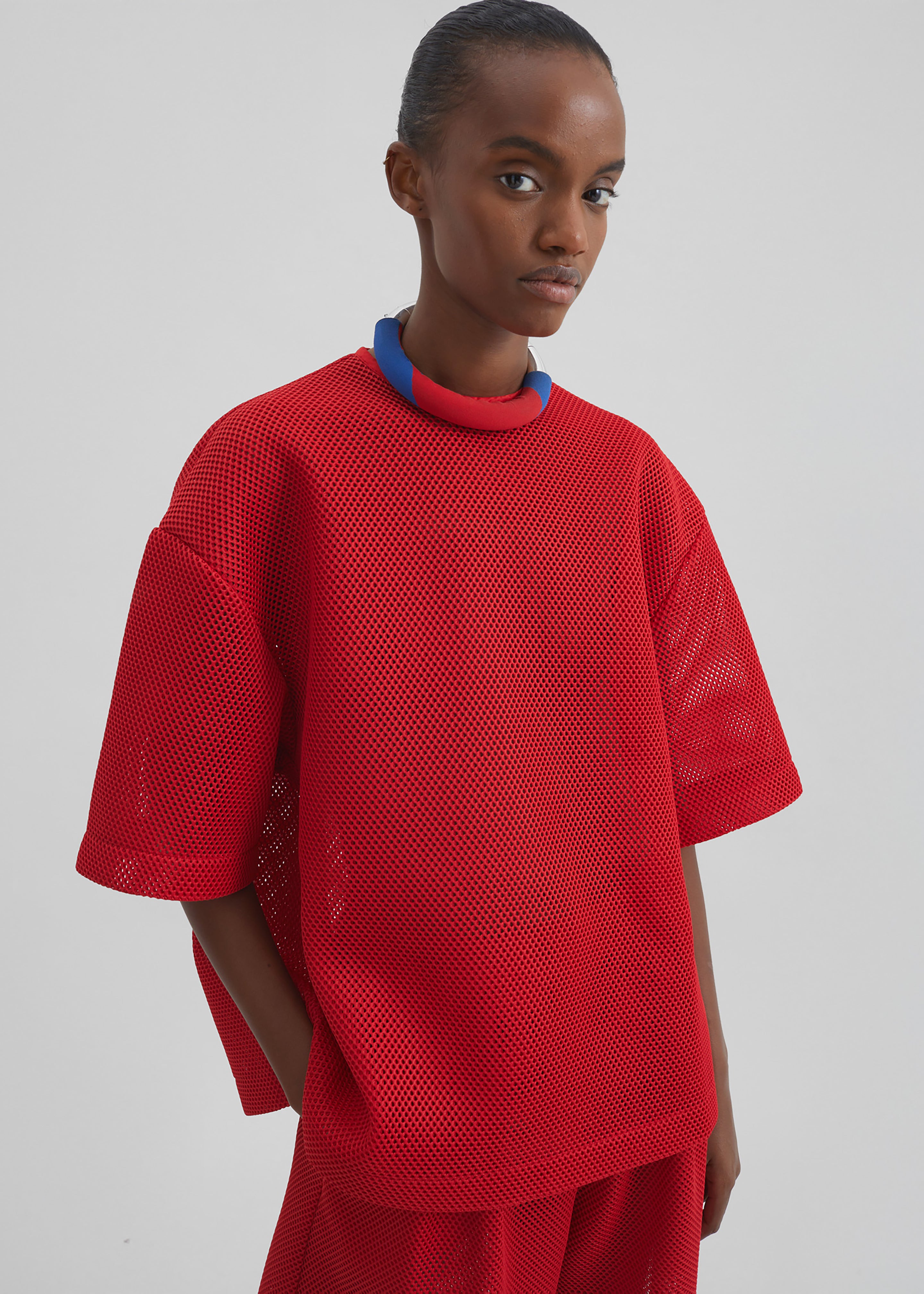 Nela Mesh Boxy T-Shirt - Red - 1