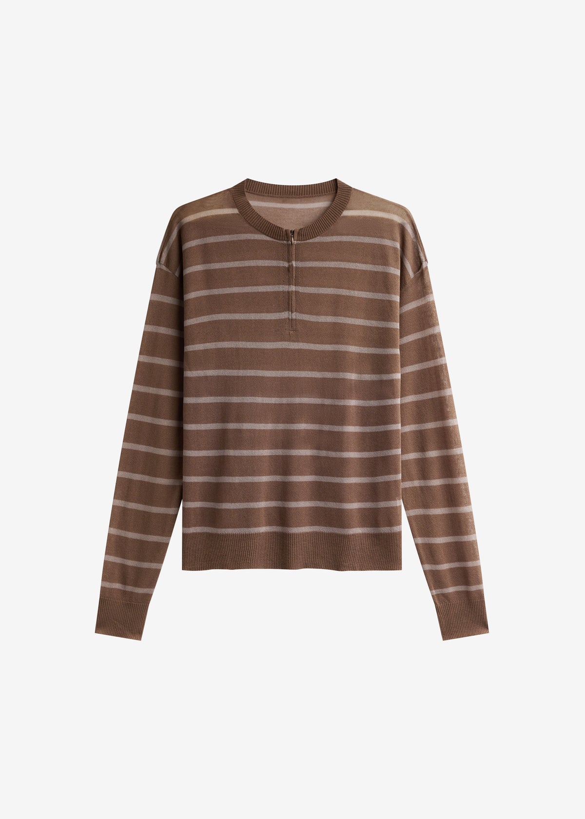 Nelas Knit Sheer Zip Pullover - Brown Stripe - 5