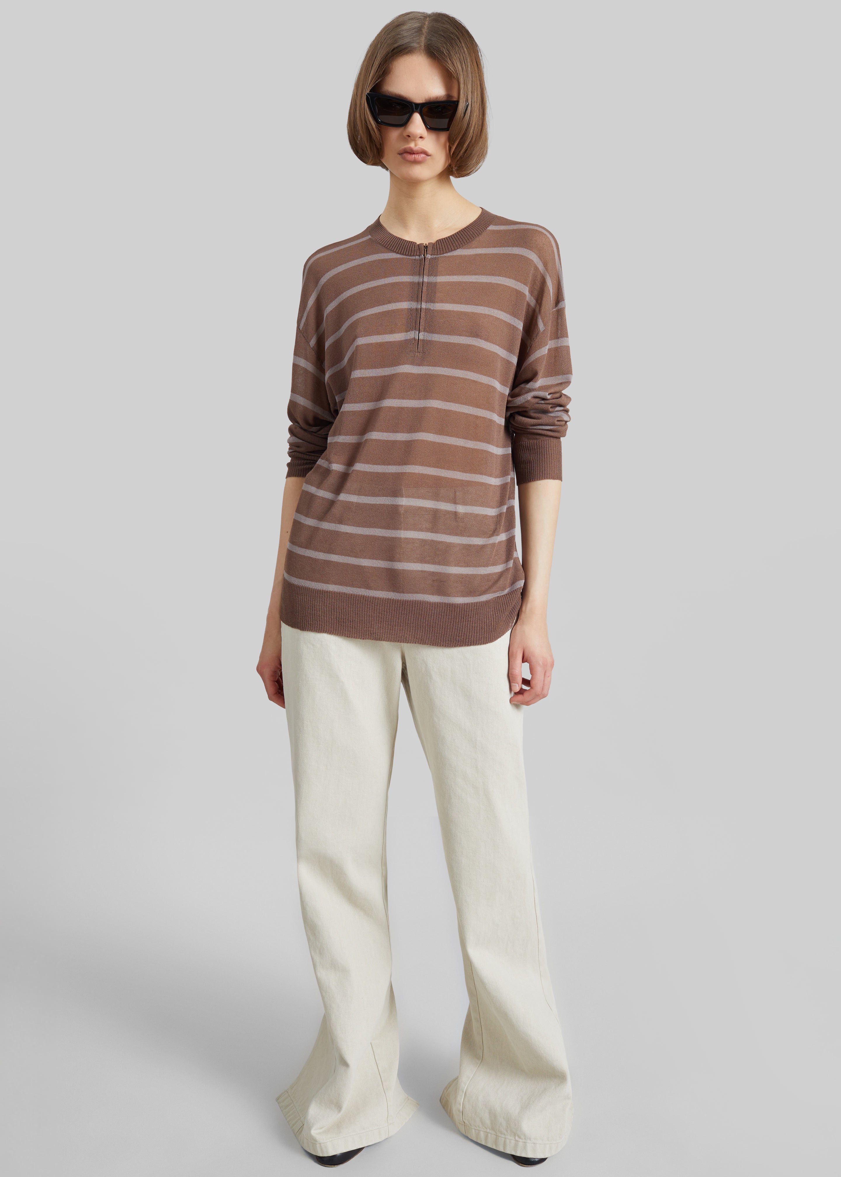 Nelas Knit Sheer Zip Pullover - Brown Stripe – The Frankie Shop
