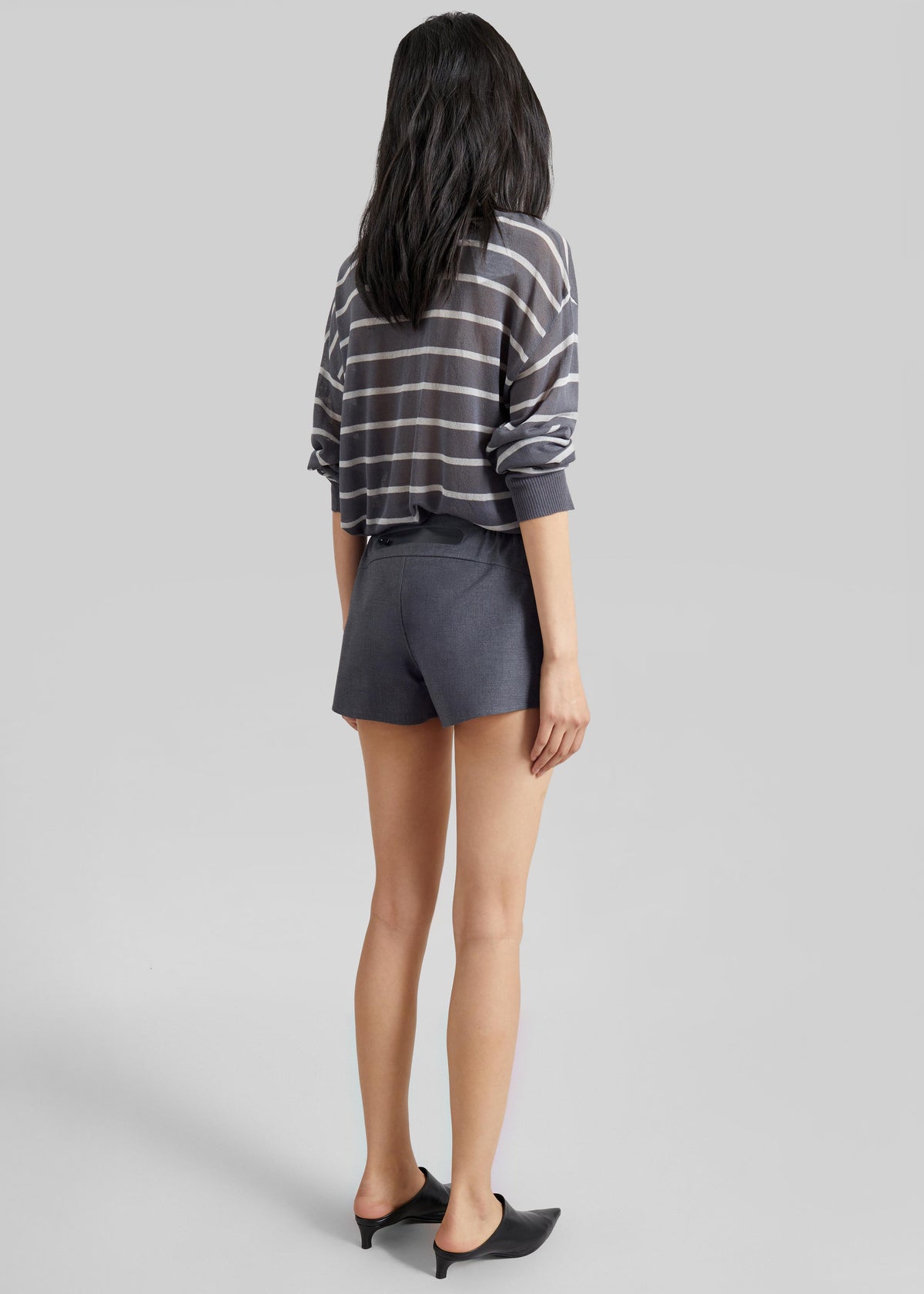 Nelas Knit Sheer Zip Pullover - Grey Stripe - 8