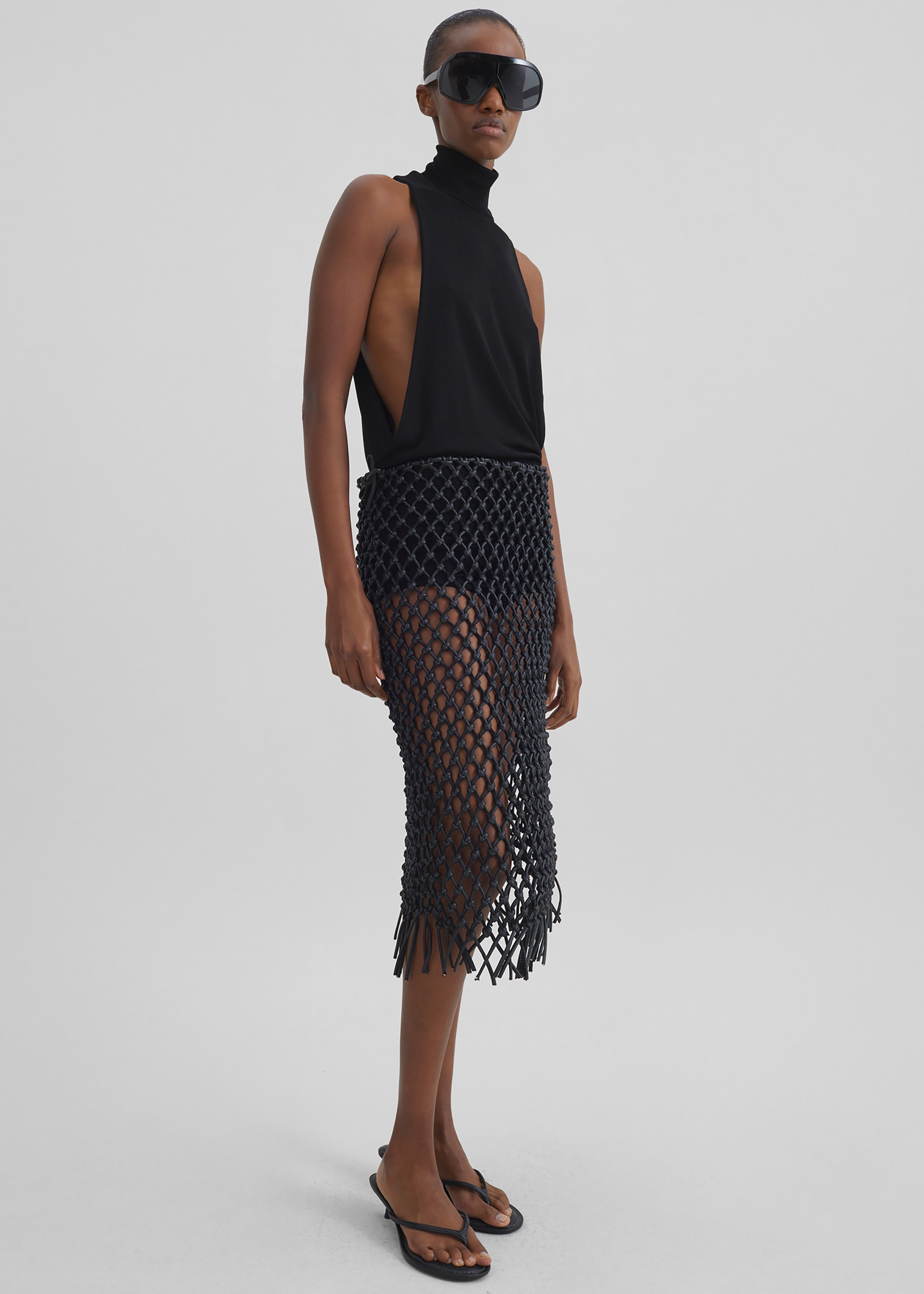 Nelaya Leather Macrame Skirt - Black - 2