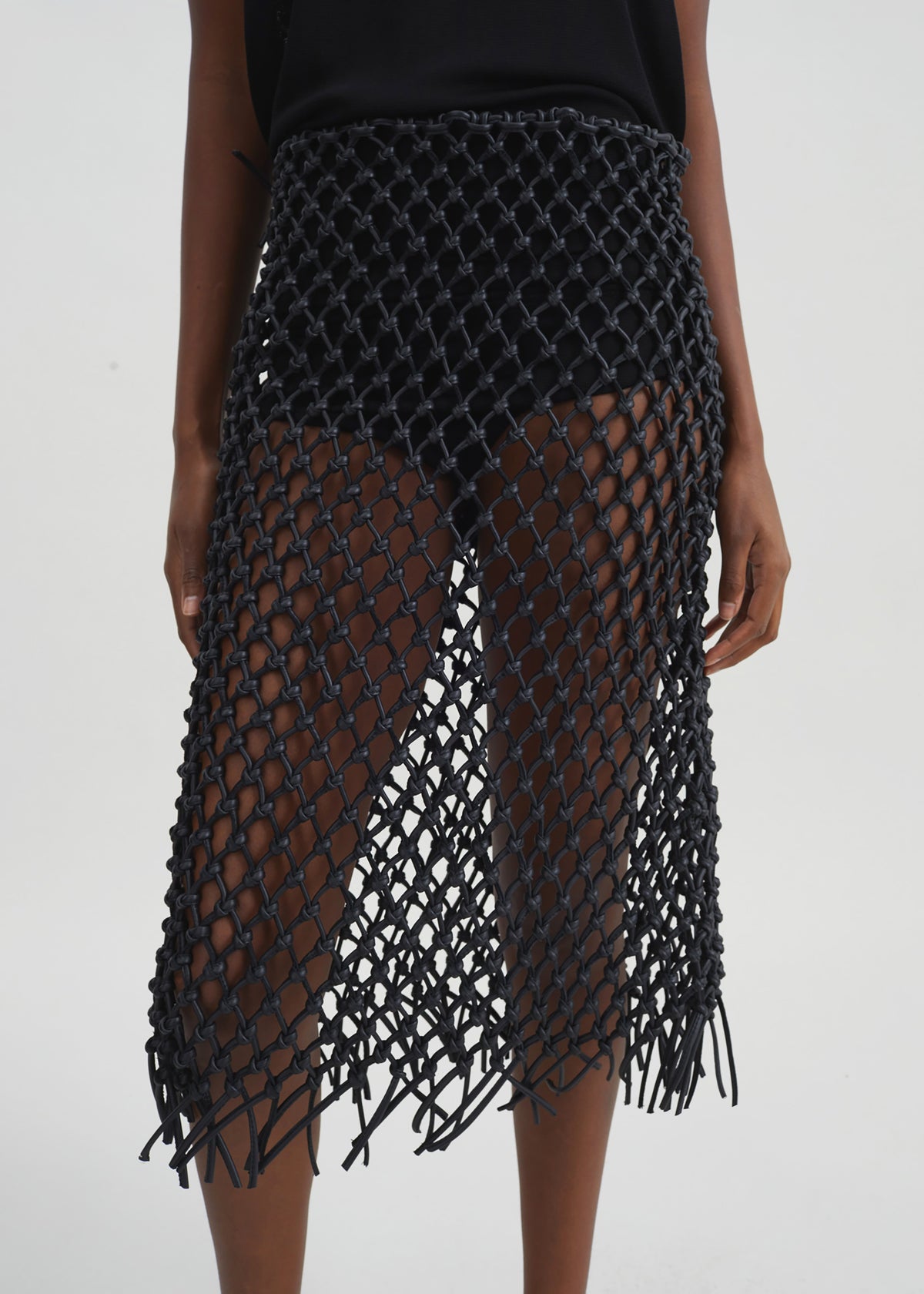 Nelaya Leather Macrame Skirt - Black - 8