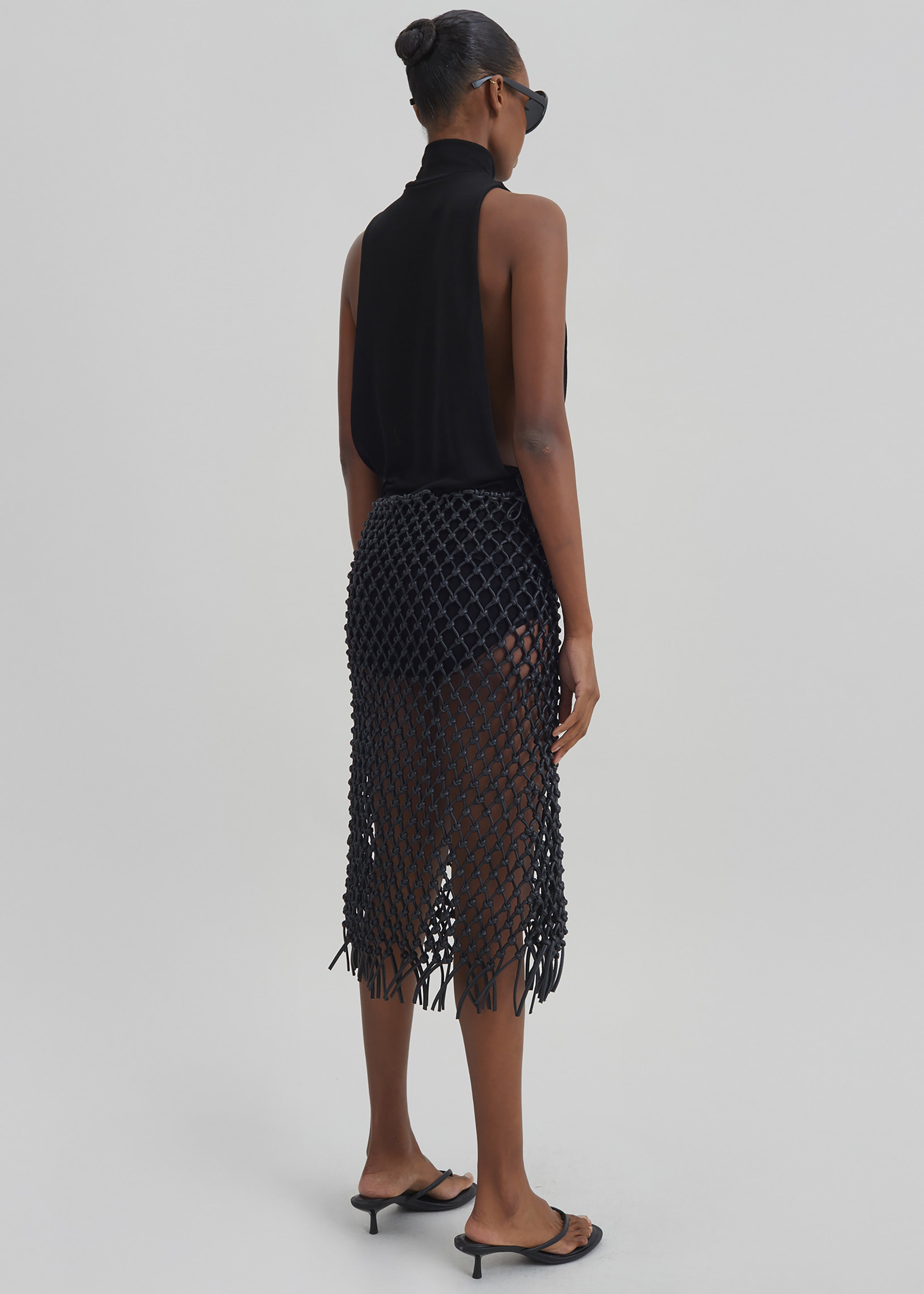 Nelaya Leather Macrame Skirt - Black - 7
