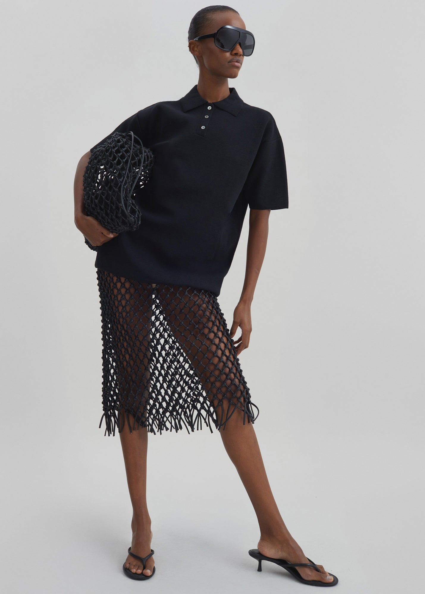BRIEFING 新品　WINDBLOCK MOLE YARN SKIRT Nelaya Leather Macrame Skirt - Black – The Frankie Shop