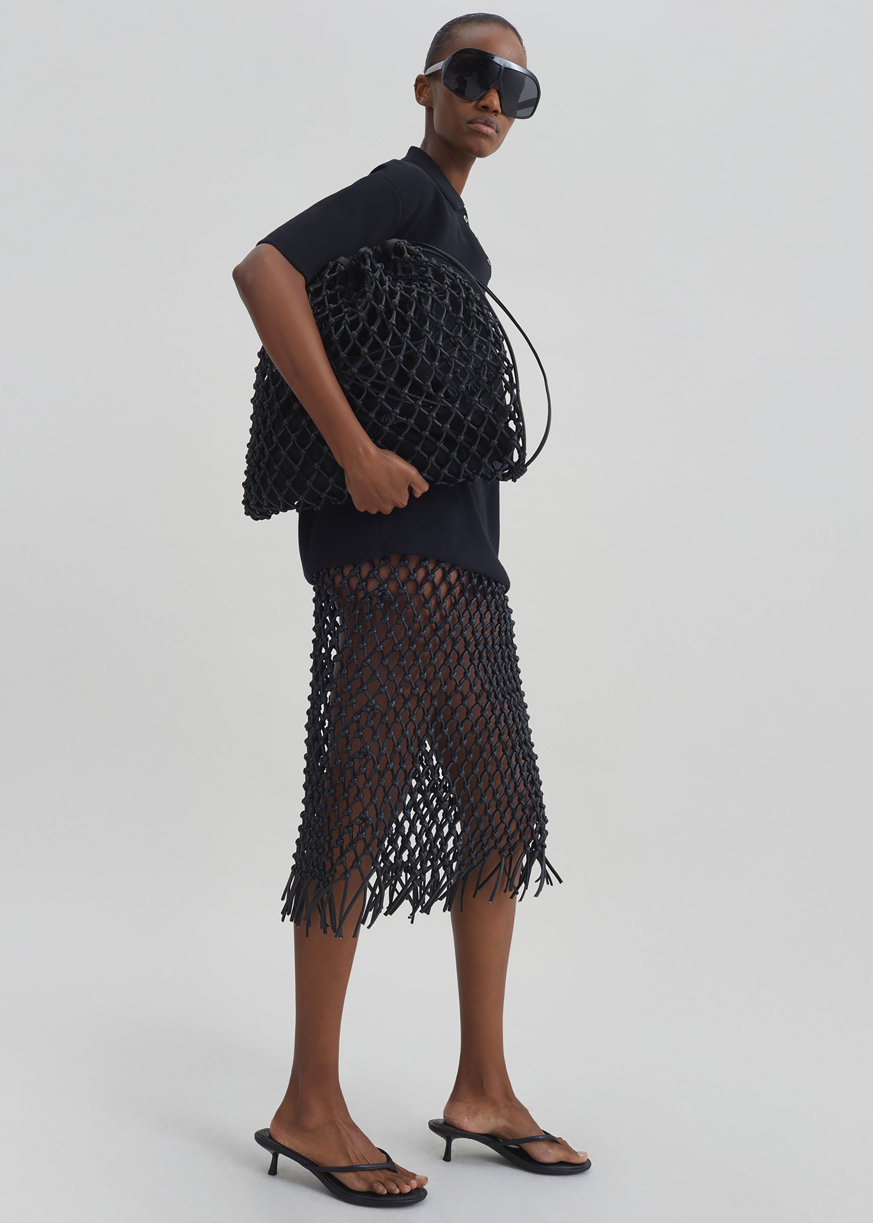 Nelaya Leather Macrame Skirt - Black - 6