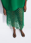 Nelaya Leather Macrame Skirt - Emerald
