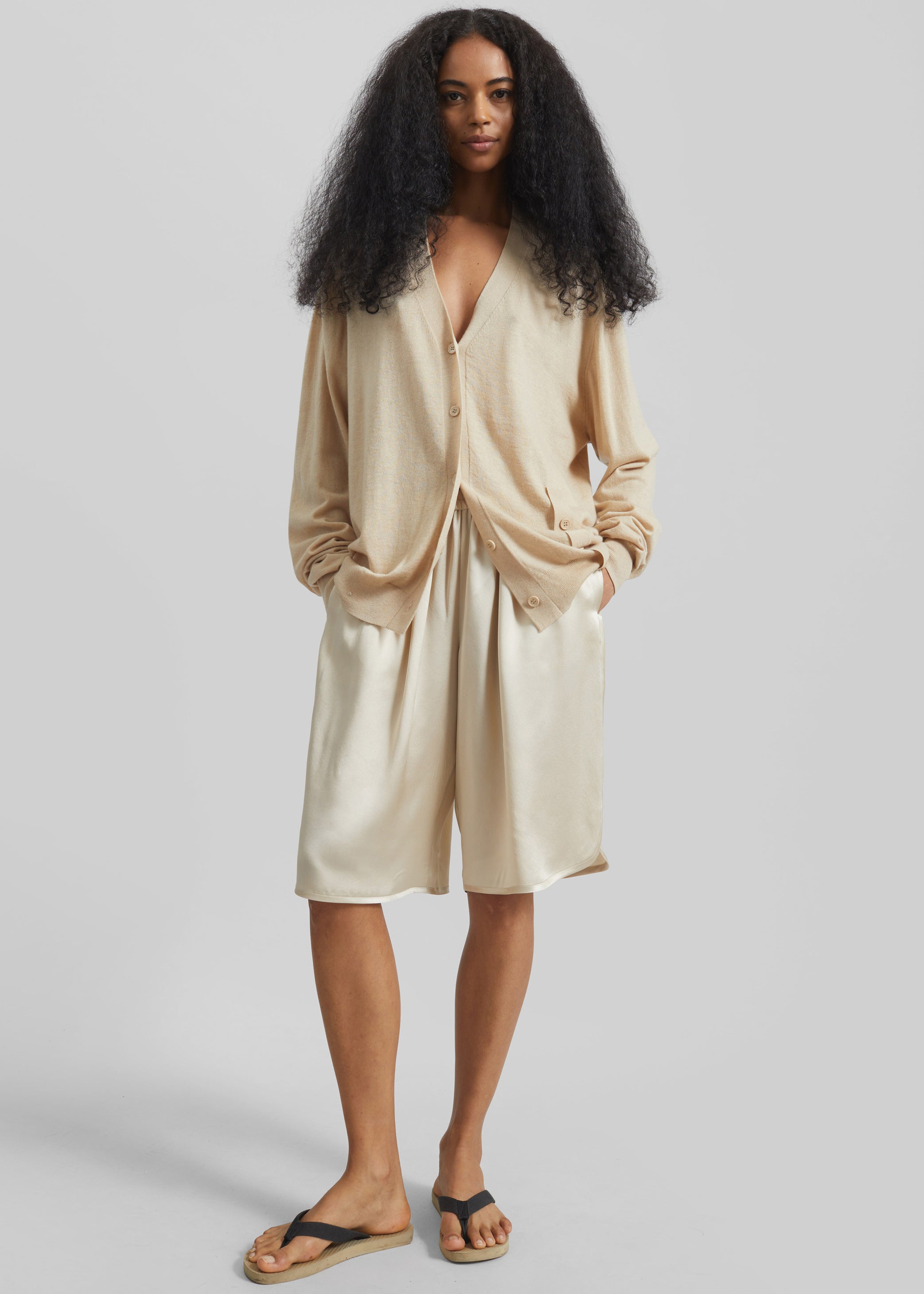 Shop the look image for Nelis Silk Bermuda Shorts - Champagne