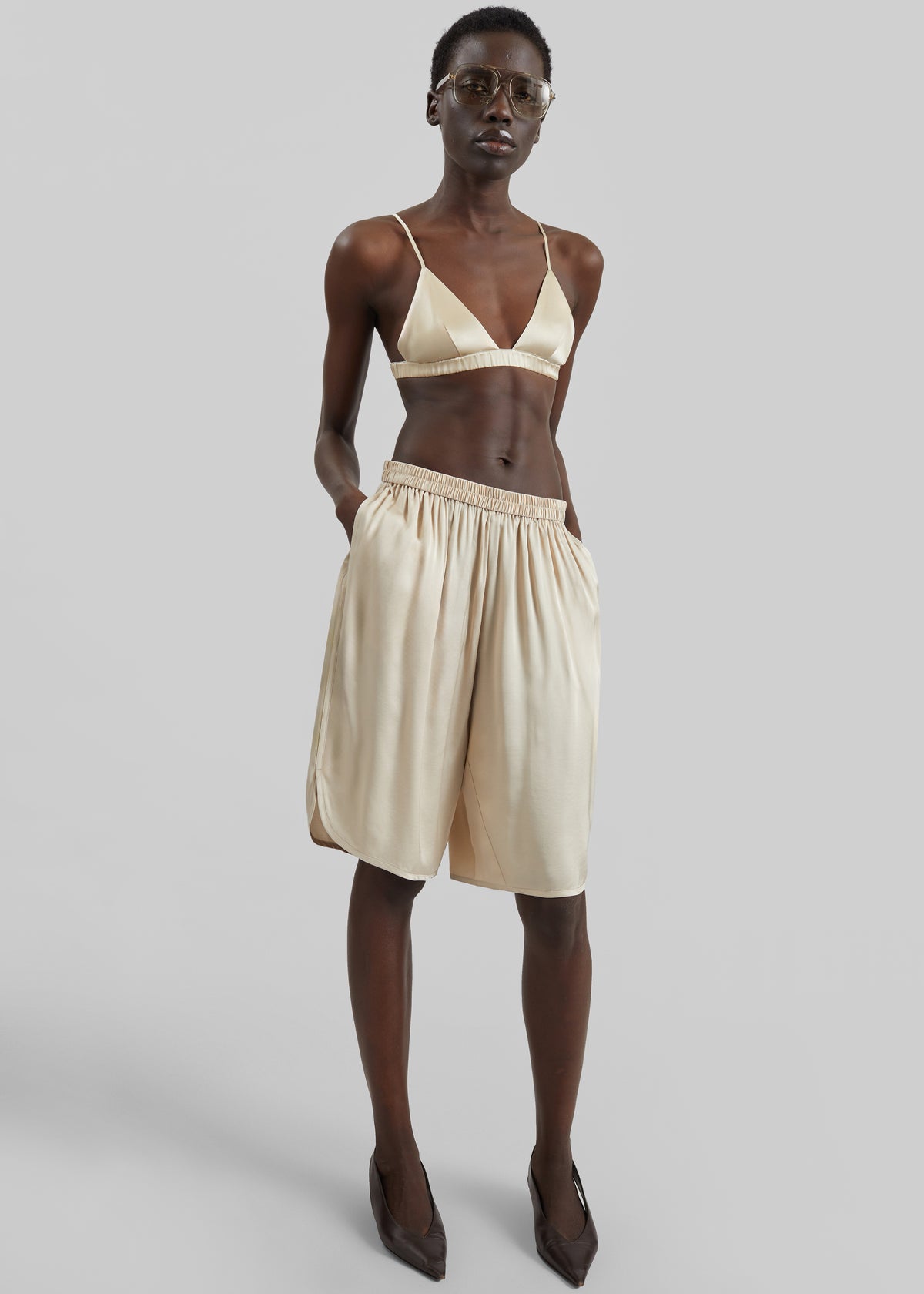 Nelis Silk Bermuda Shorts - Champagne - 7