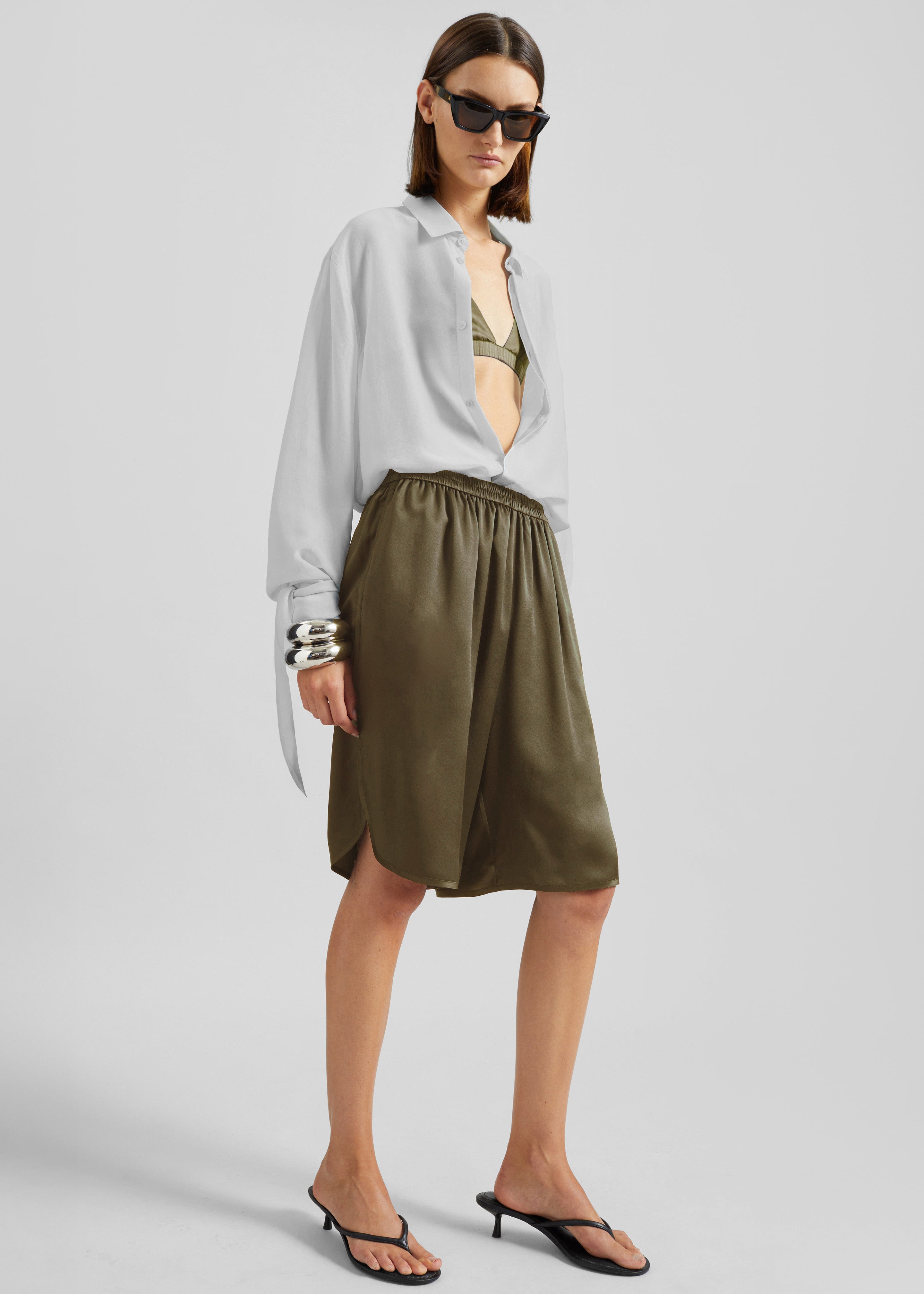 Nelis Silk Bermuda Shorts - Olive - 1