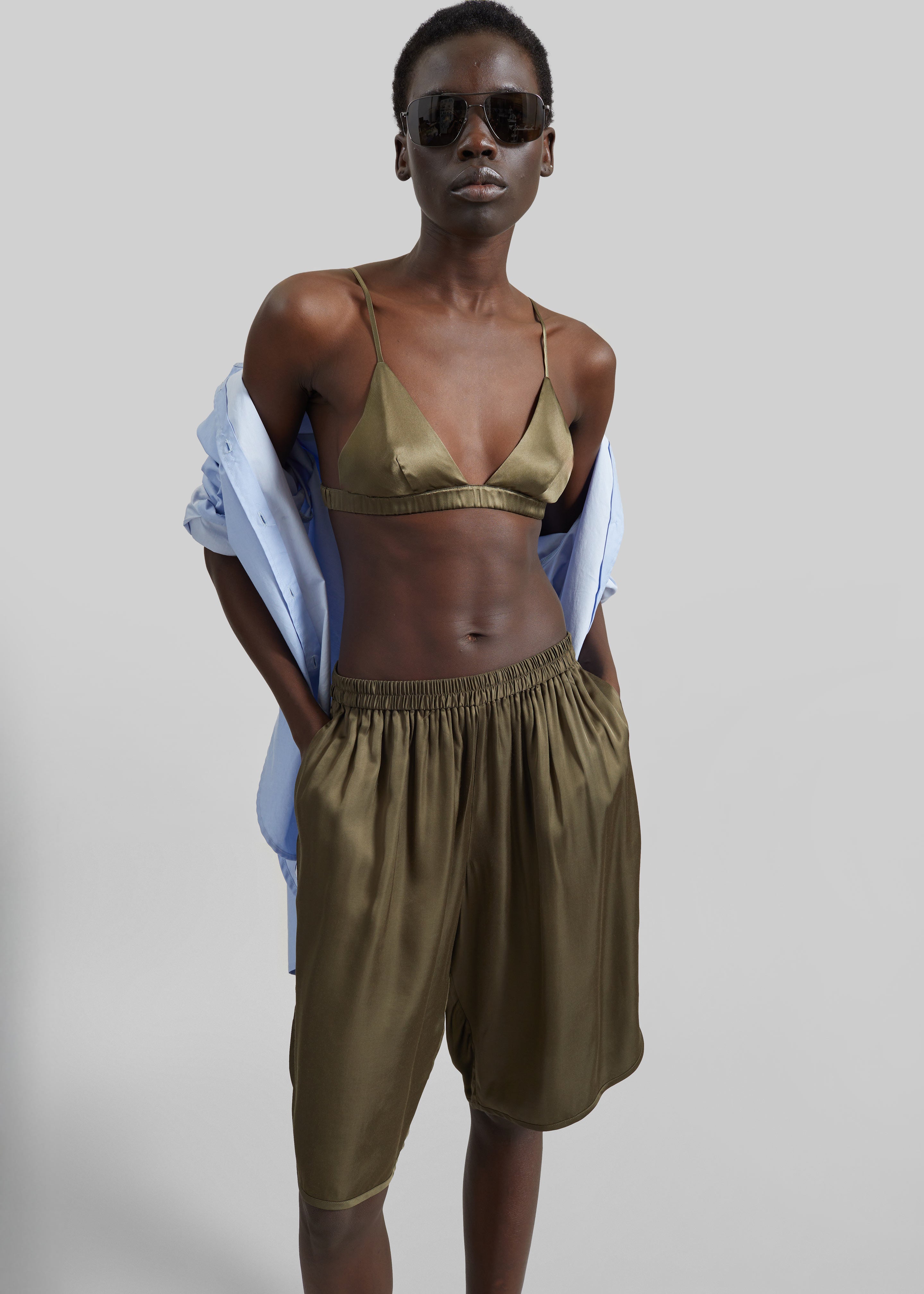 Nelis Silk Bermuda Shorts - Olive – The Frankie Shop