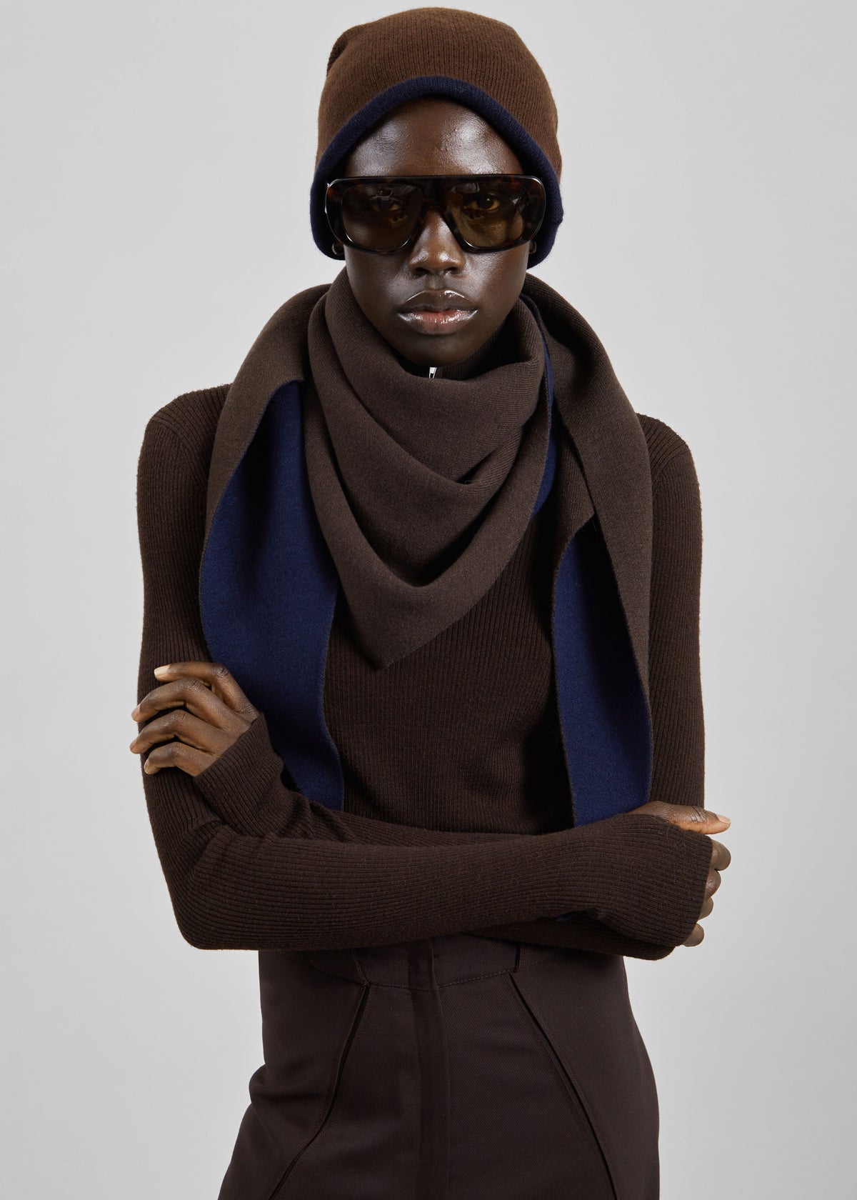Nella Reversible Scarf - Brown/Navy