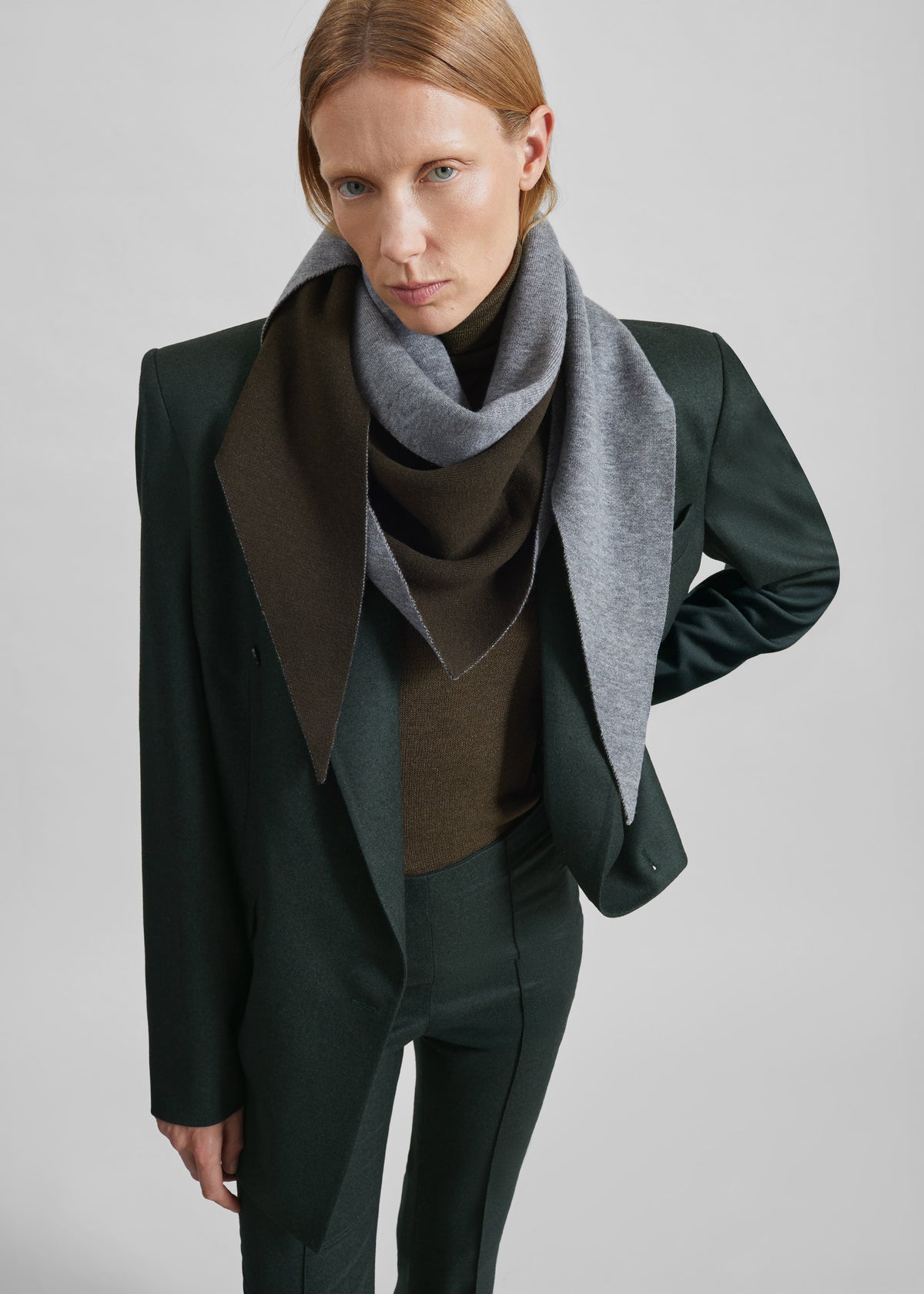 Nella Reversible Scarf - Dark Olive/Grey