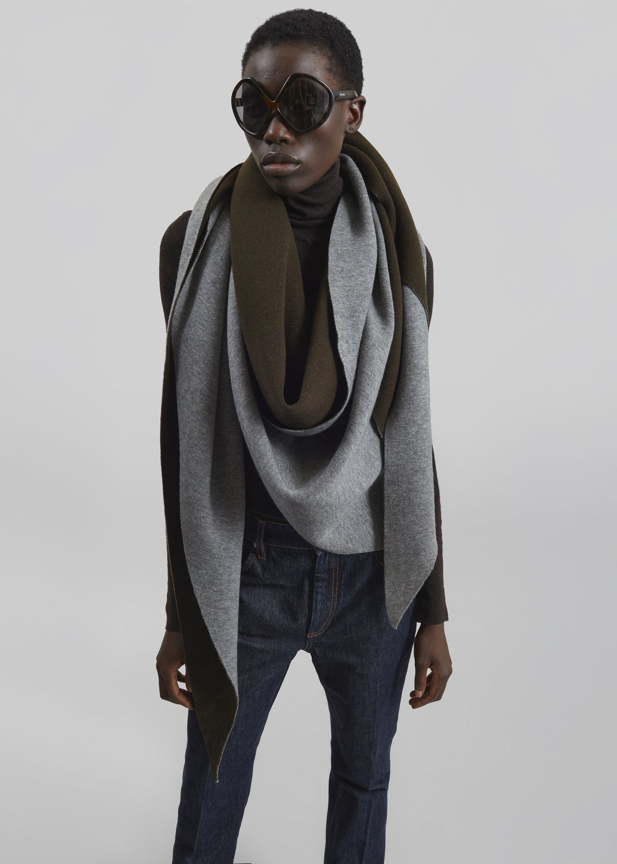 Nella Reversible Shawl - Dark Olive/Grey