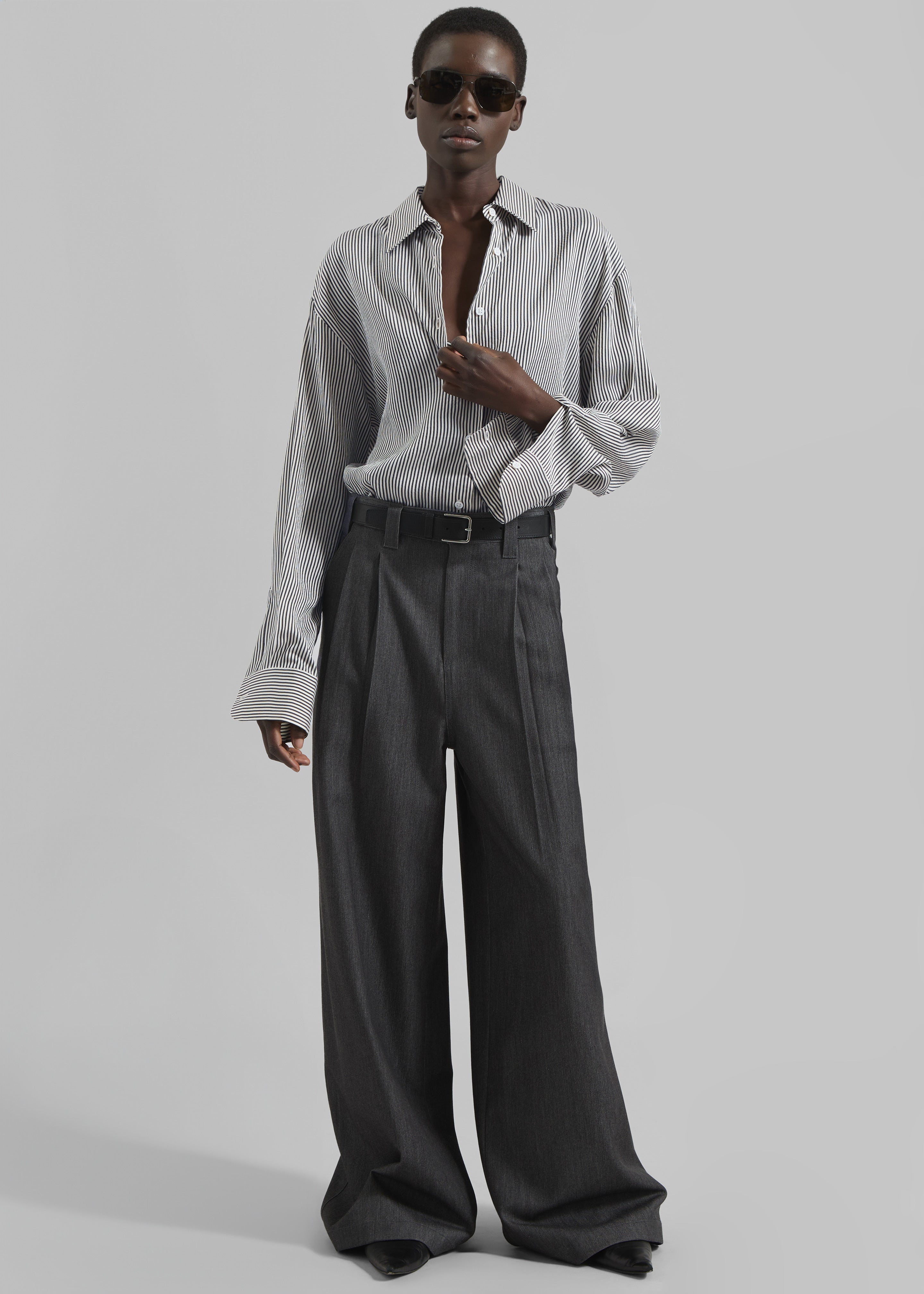 Nellore Pleated Denim Pants - Dark Grey Melange - 1