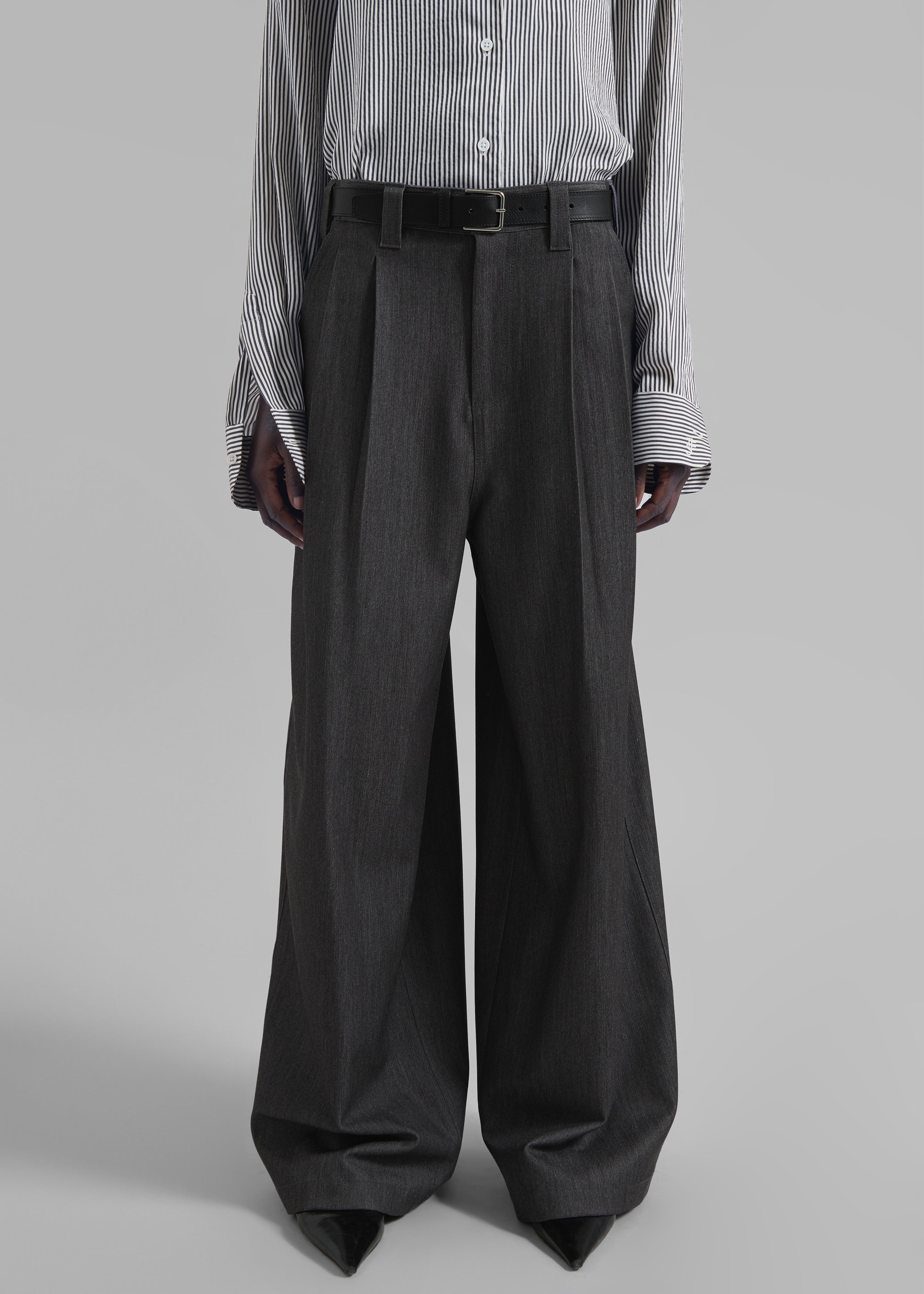 Nellore Pleated Denim Pants - Dark Grey Melange – The Frankie Shop