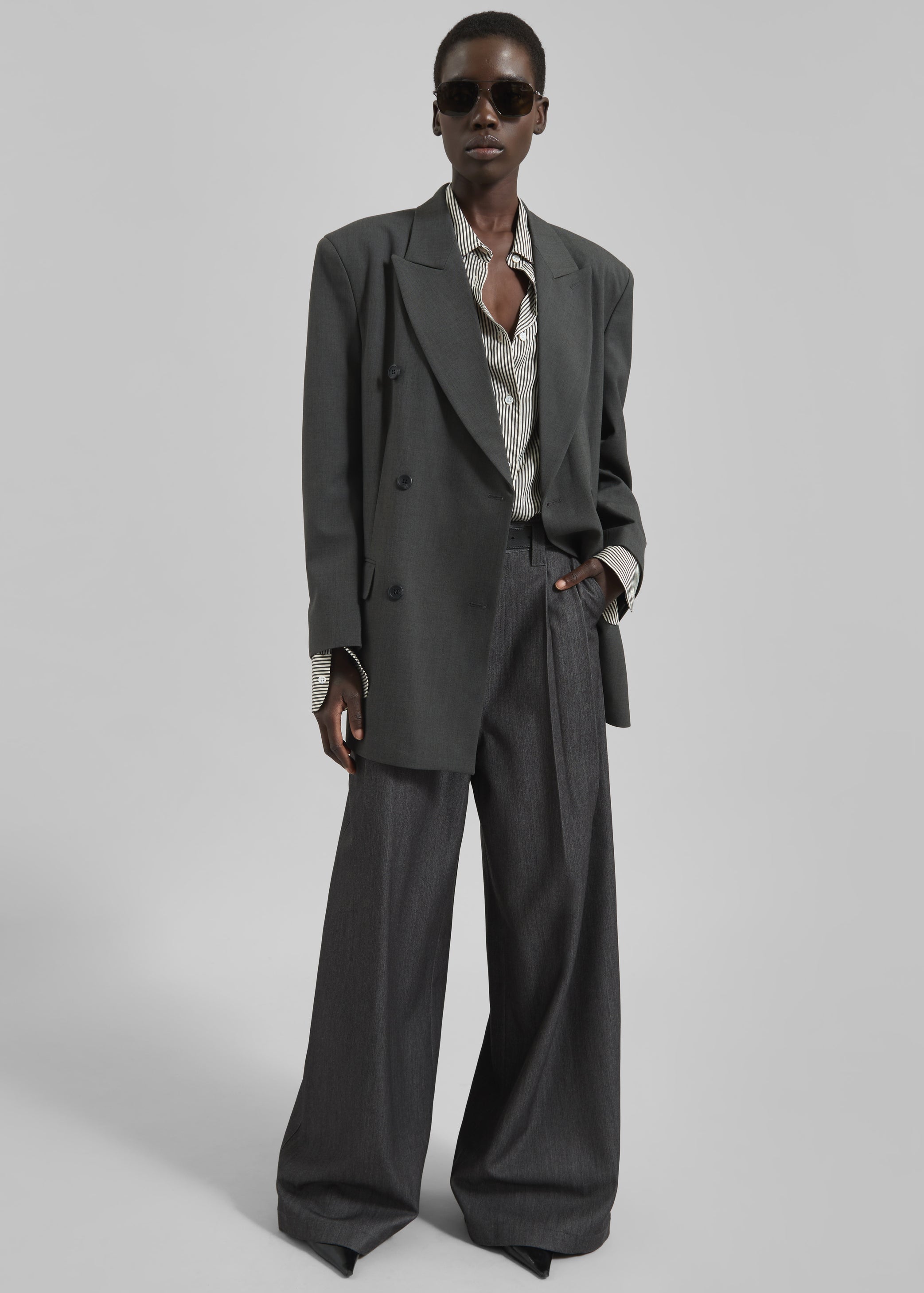 Shop the look image for Nellore Pleated Denim Pants - Dark Grey Melange