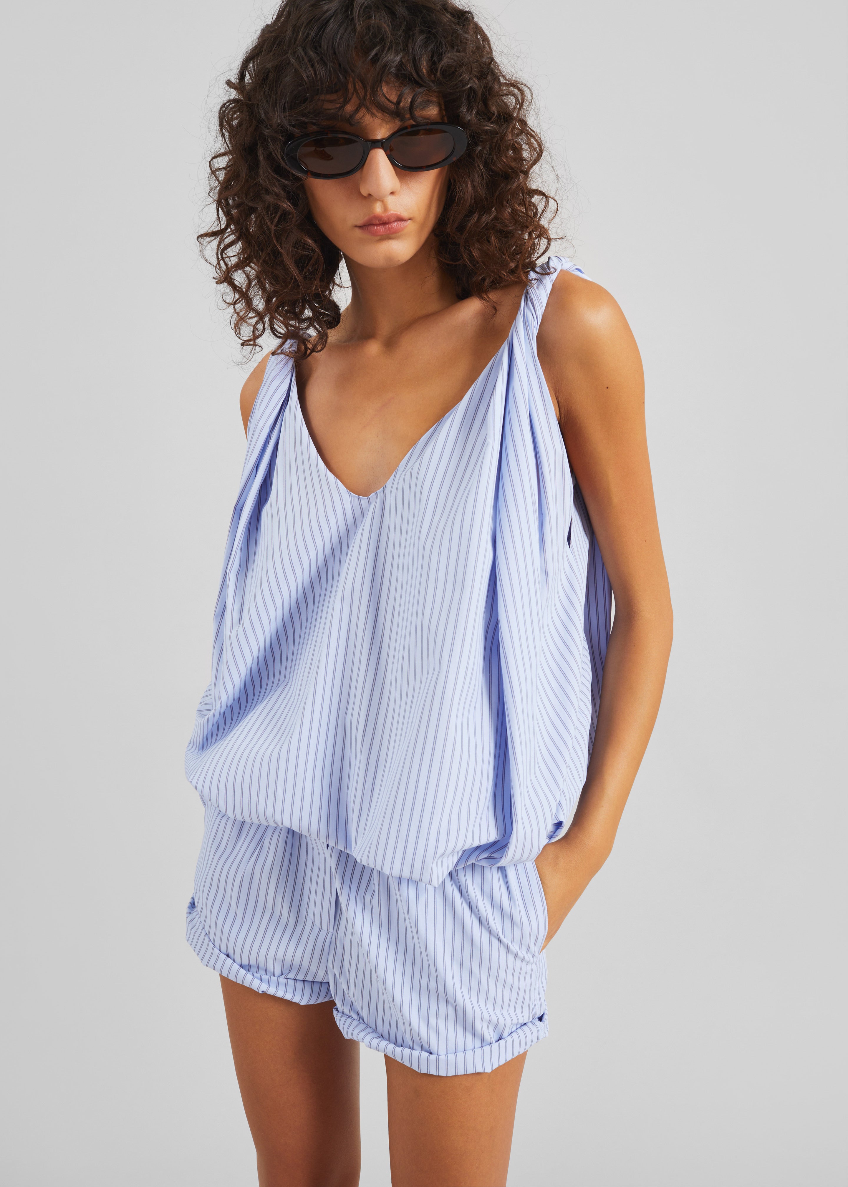 Nema Twisted Balloon Top - Blue Stripe - 1