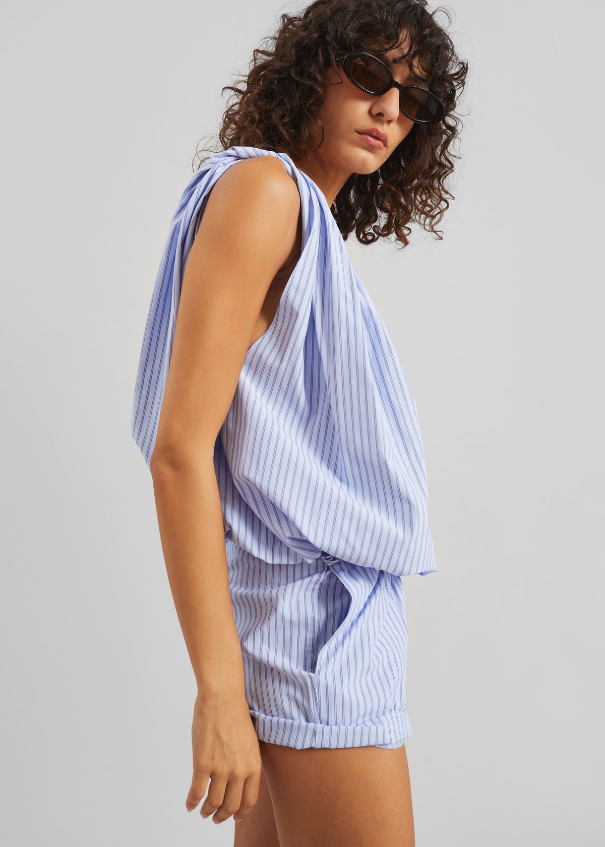 Nema Twisted Balloon Top - Blue Stripe - 6