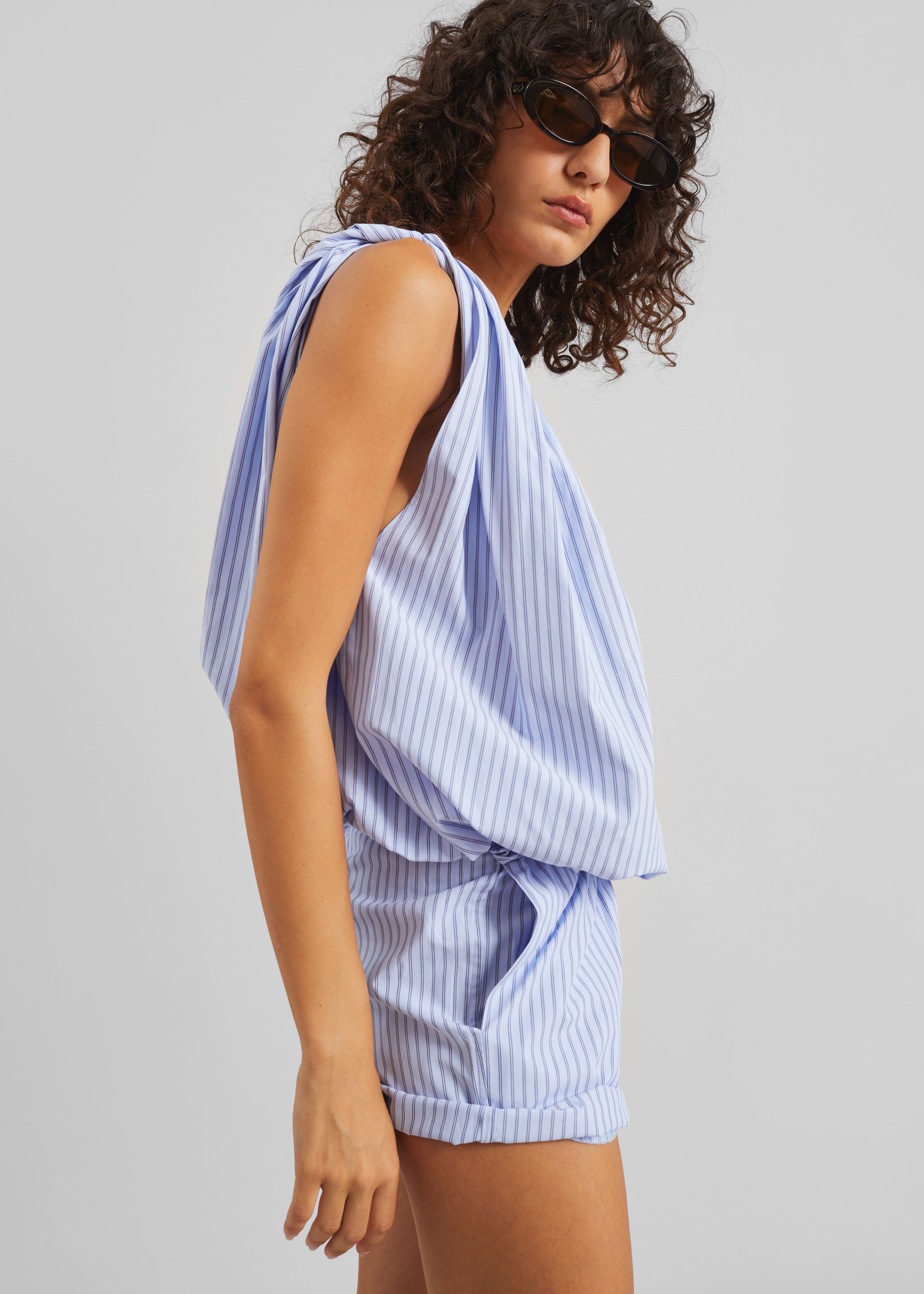 Nema Twisted Balloon Top - Blue Stripe - 6
