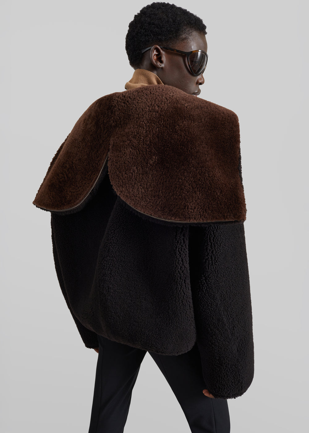 Nera Shearling Reversible Zip-Up Hooded Jacket - Dark Brown