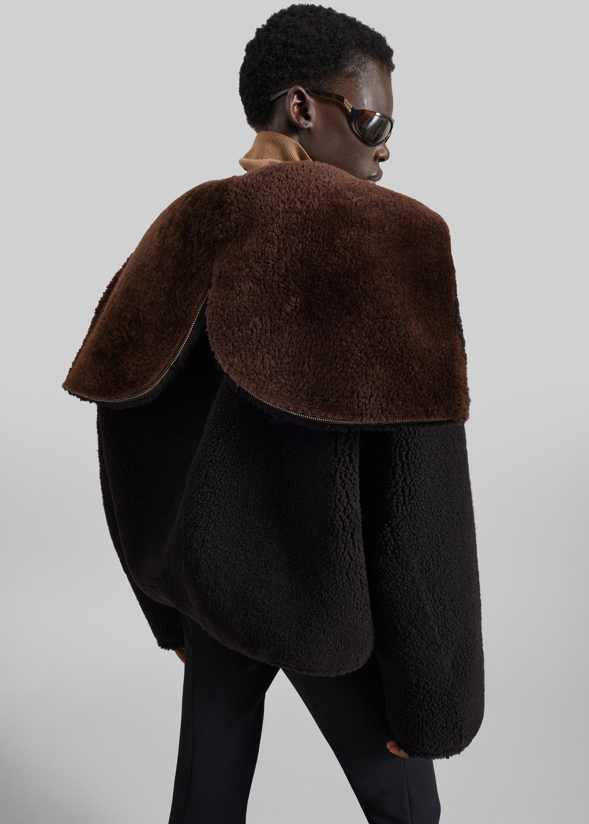 Nera Shearling Reversible Zip-Up Hooded Jacket - Dark Brown