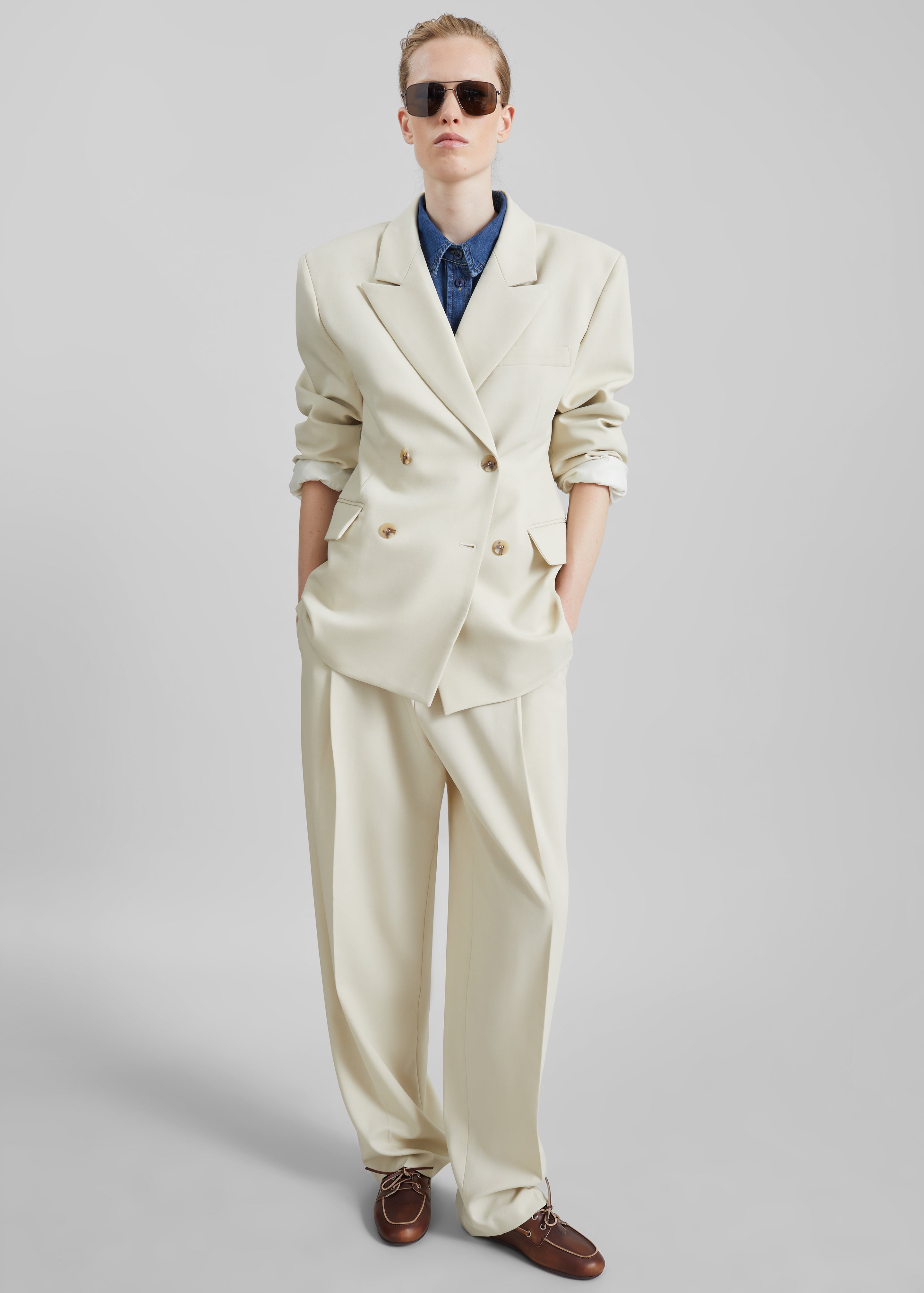 Neria Double Breasted Blazer - Light Beige - 5