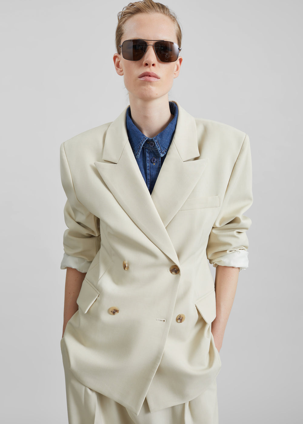 Neria Double Breasted Blazer - Light Beige