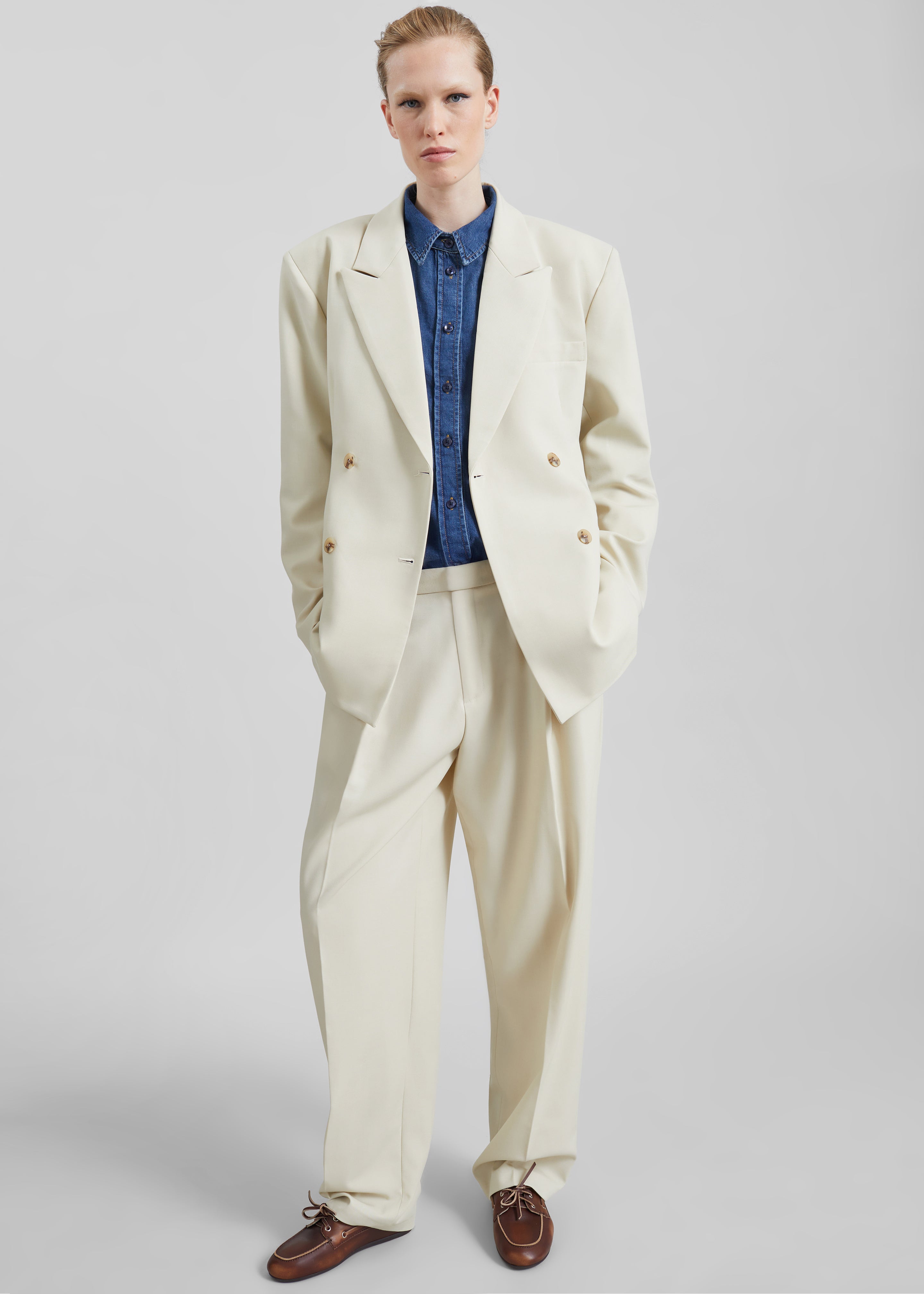 Neria Double Breasted Blazer - Light Beige - 2
