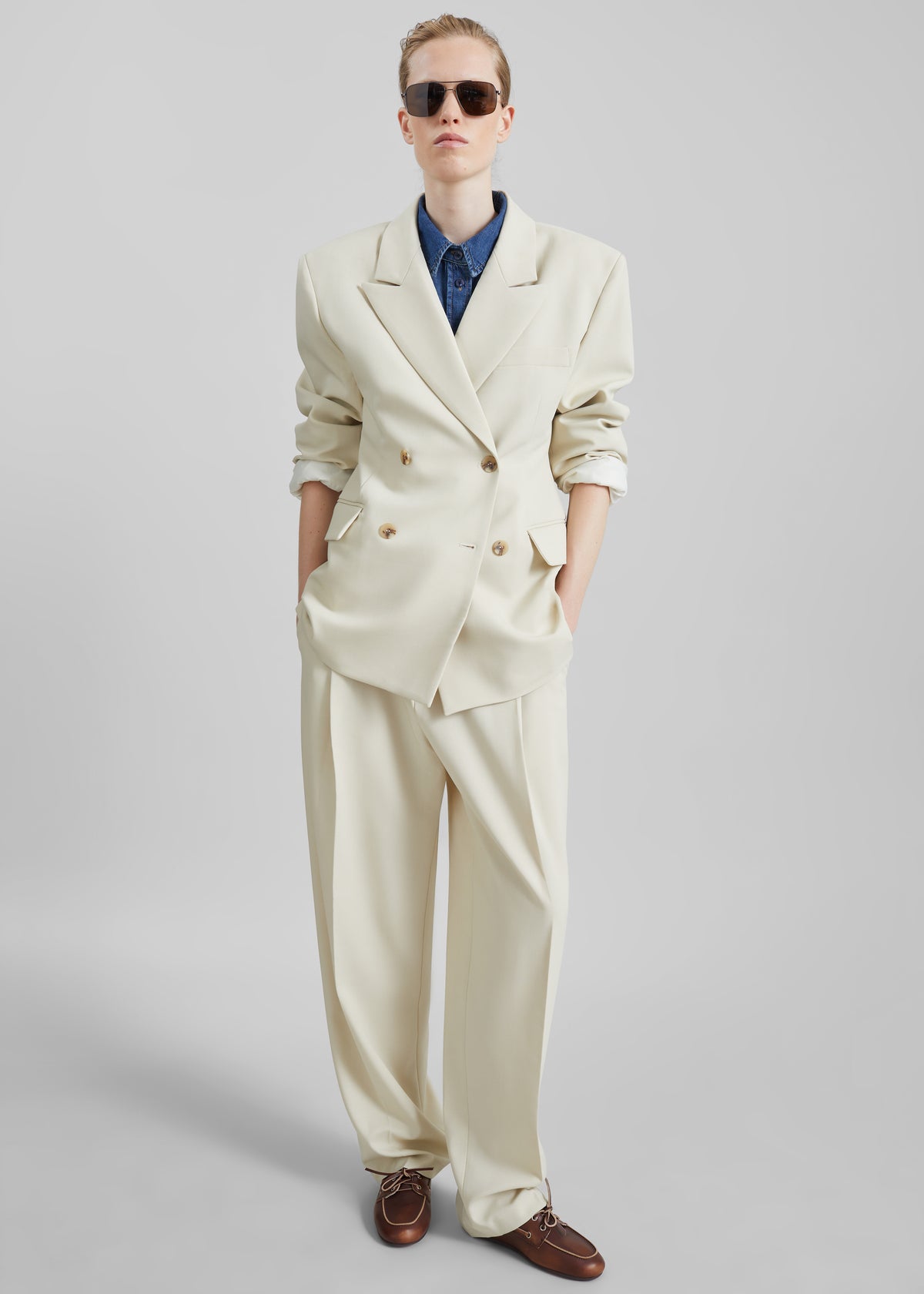 Neria Pleated Trousers - Light Beige - 5