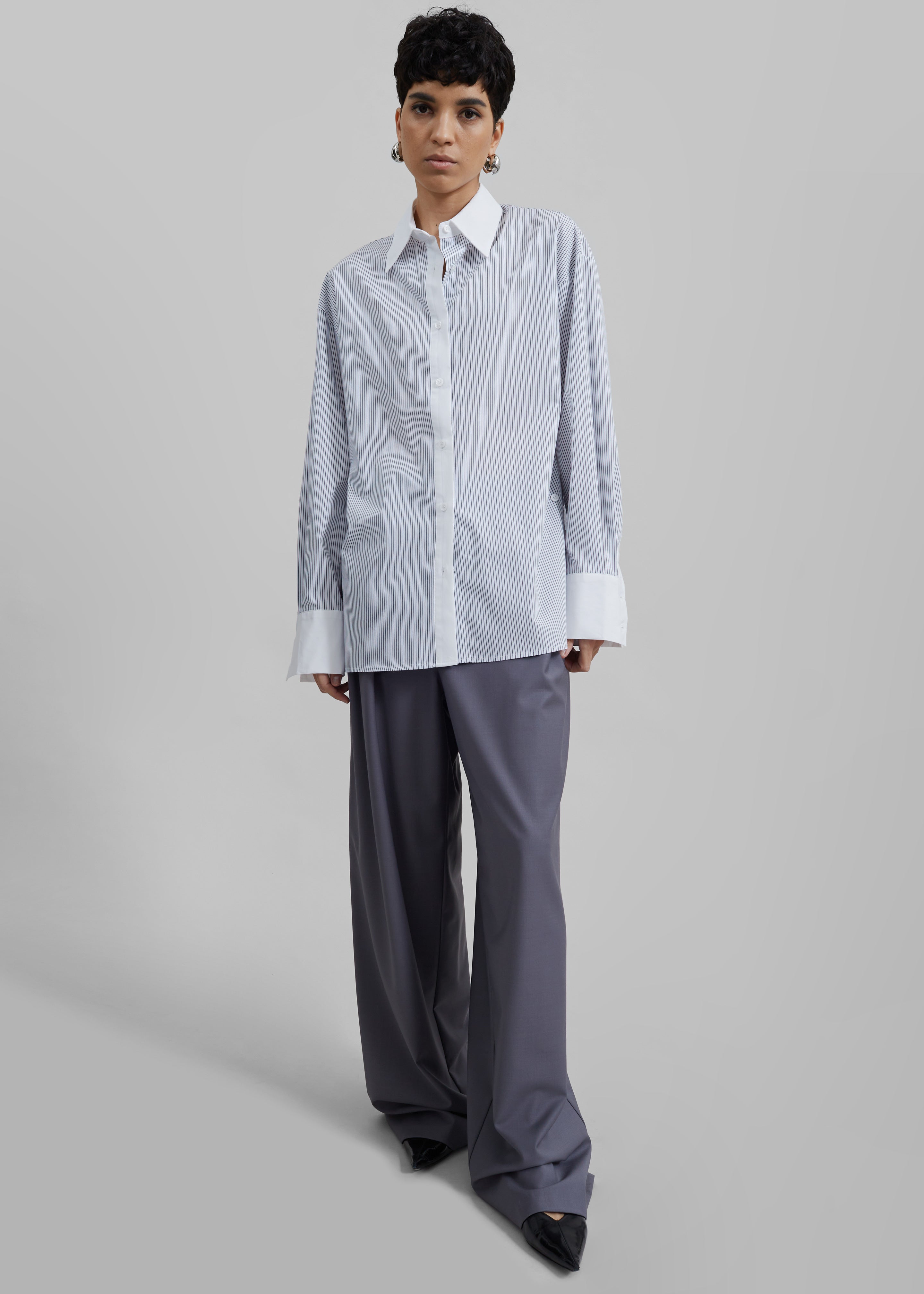 Nerina Button Up Shirt - Black/White Stripe - 2