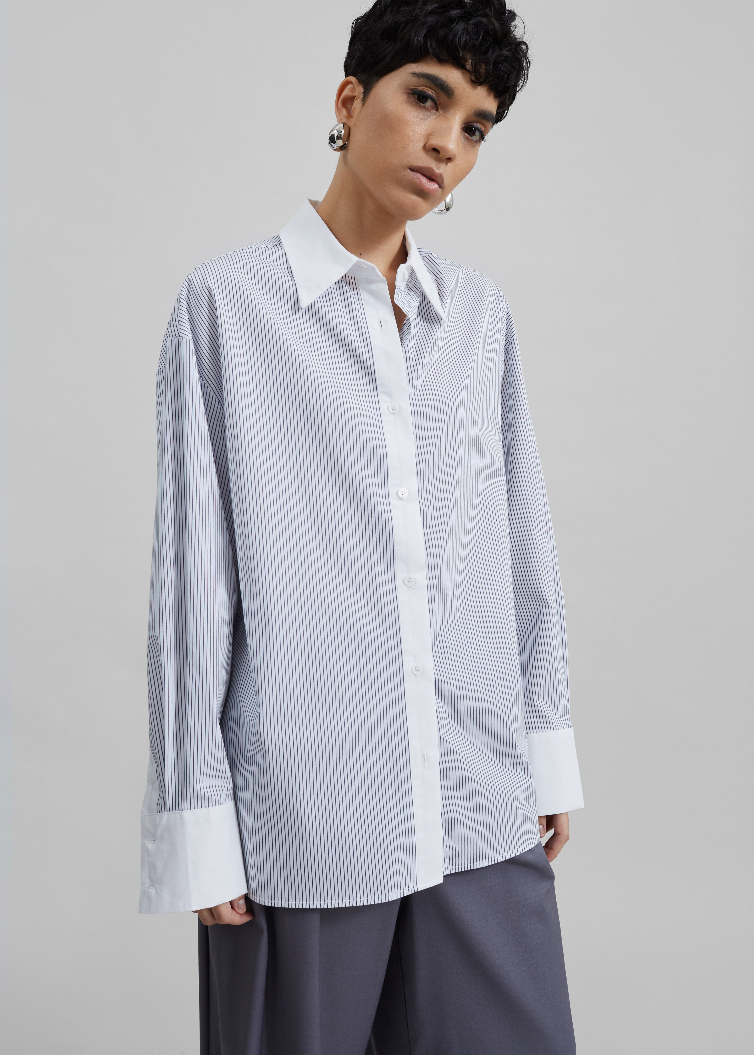 Nerina Button Up Shirt - Black/White Stripe - 5