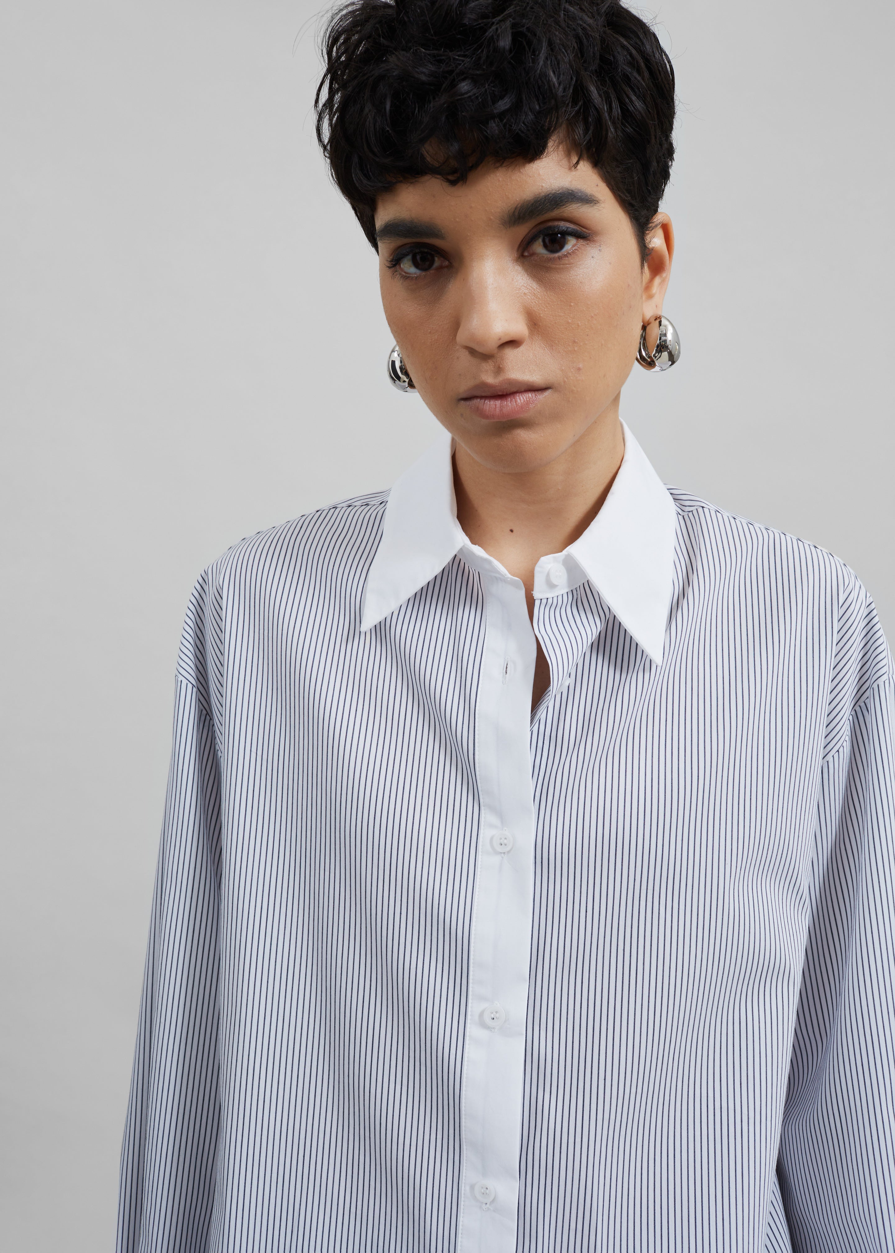 Nerina Button Up Shirt - Black/White Stripe - 4