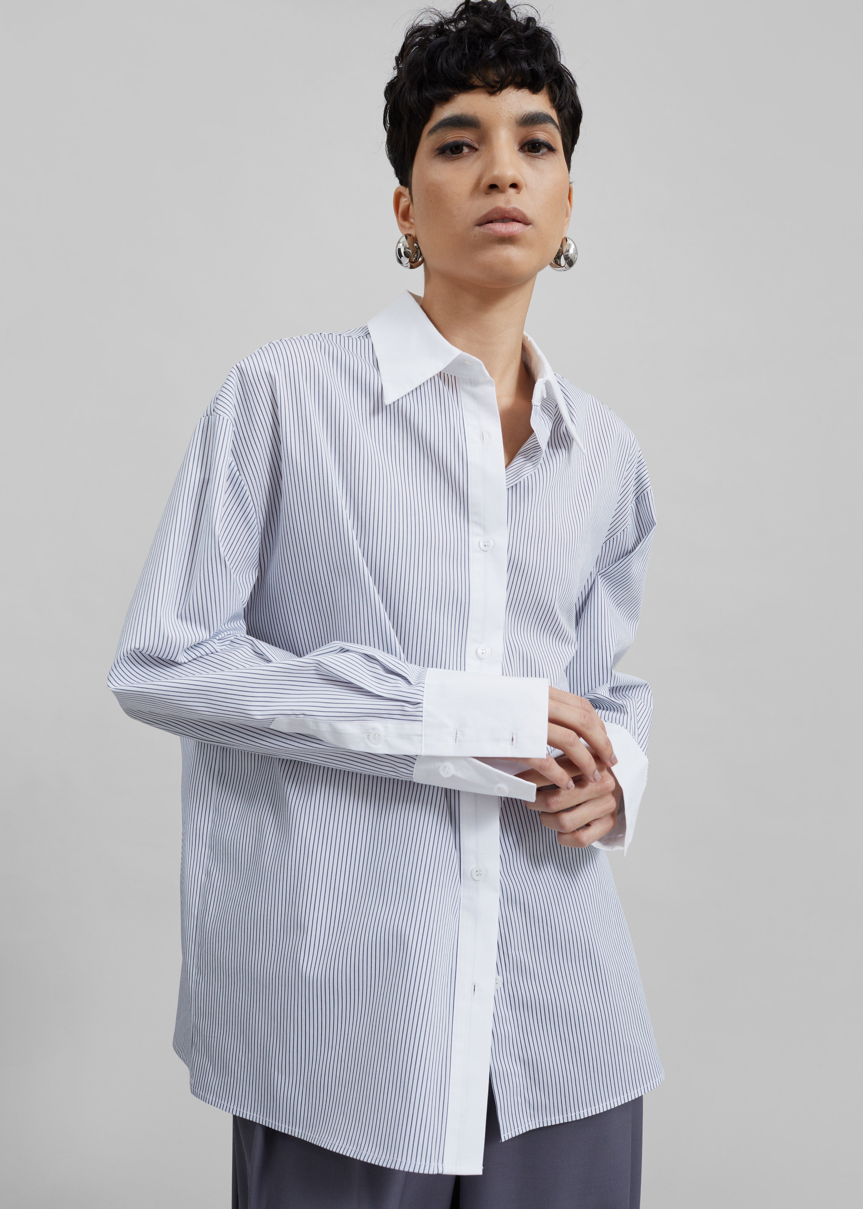 Nerina Button Up Shirt - Black/White Stripe - 3