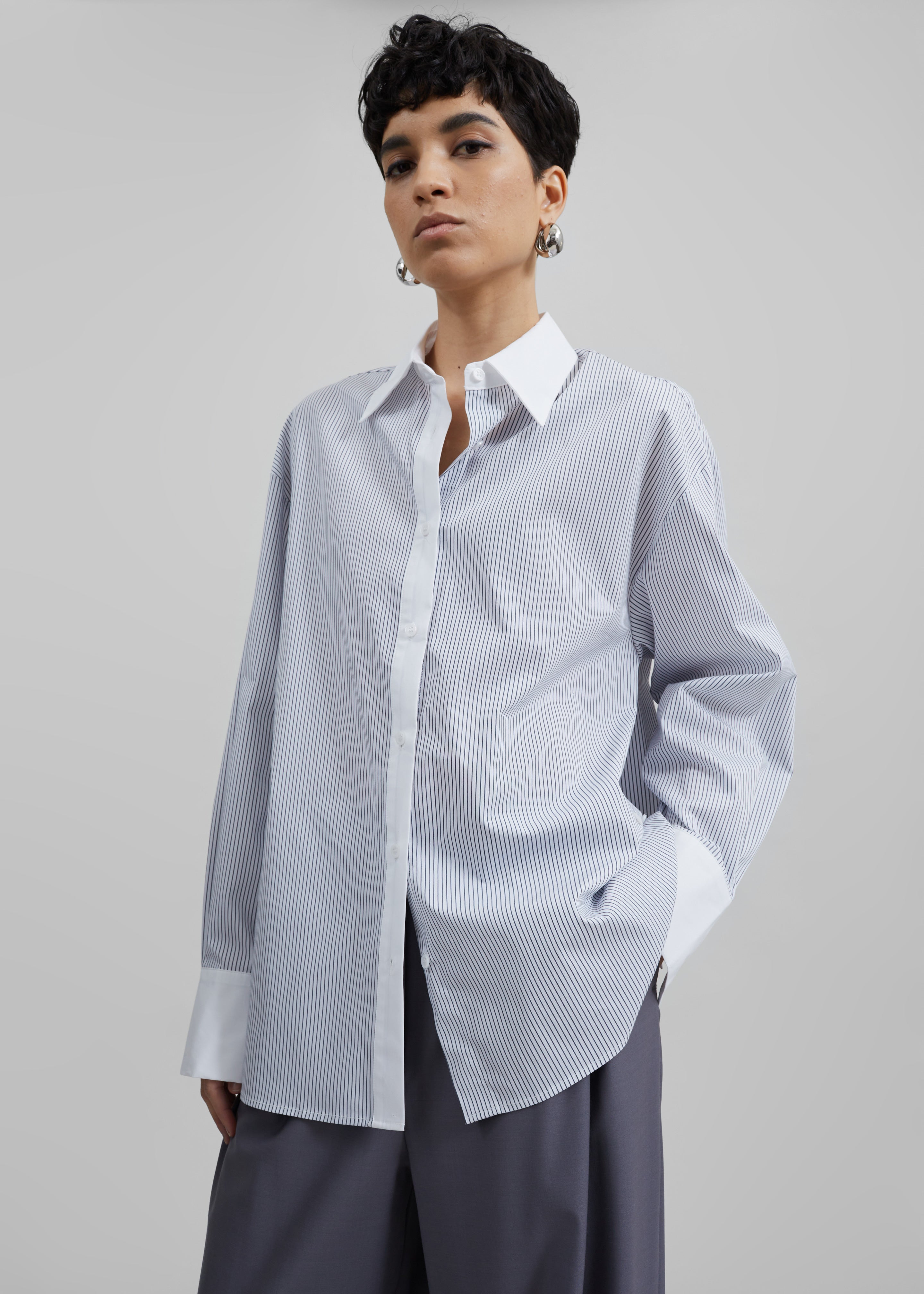 Nerina Button Up Shirt - Black/White Stripe - 7