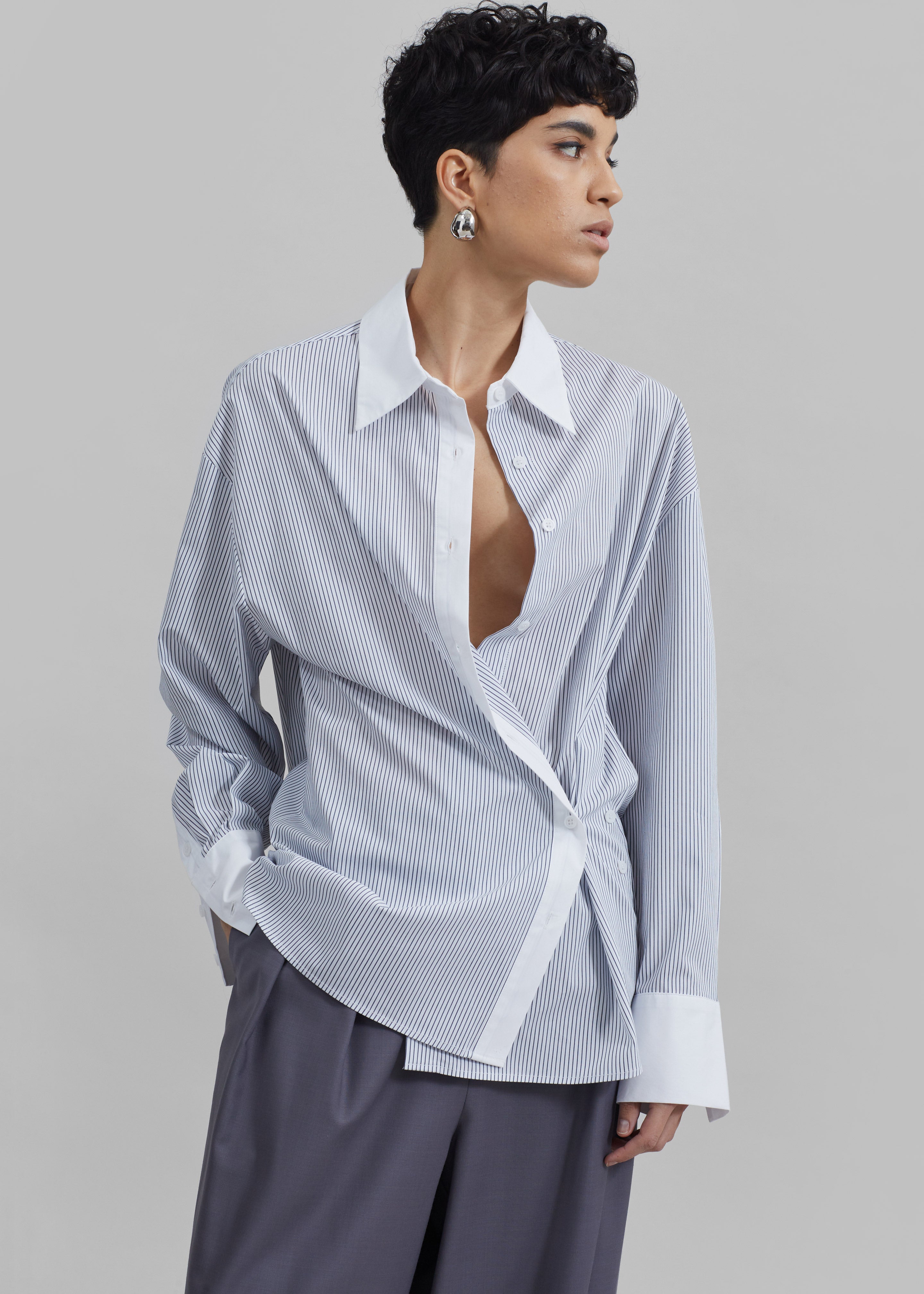 Nerina Button Up Shirt - Black/White Stripe - 1