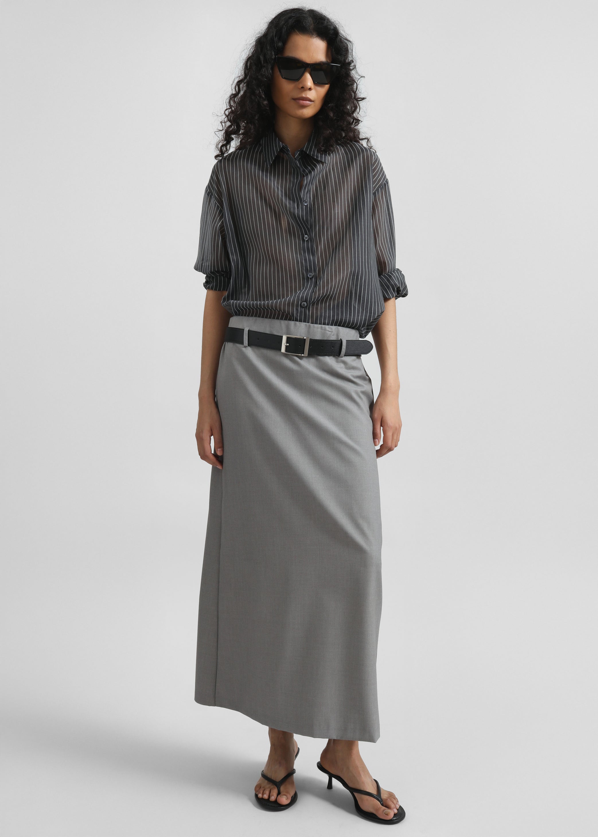 Shop the look image for Kesin Open Back Shirt - Grey/White Stripe